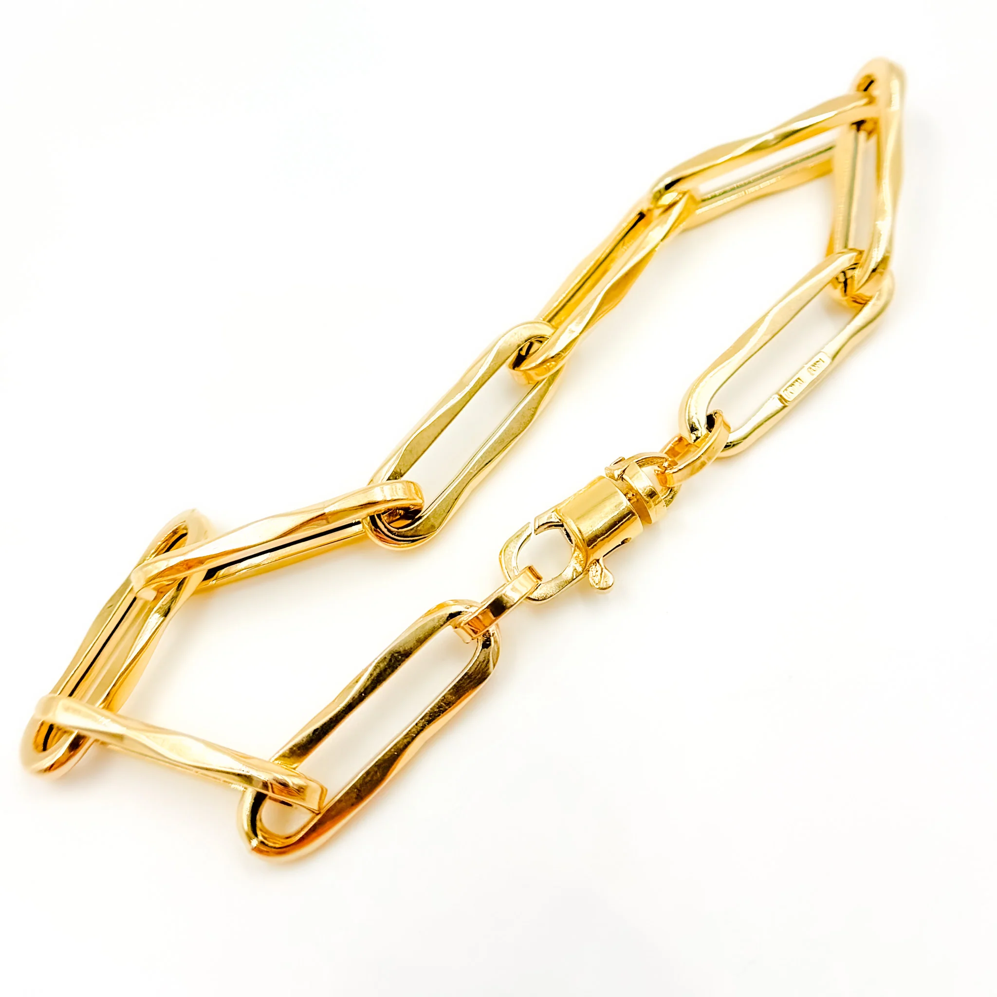 568/A041B. 14K Solid Gold Hollow Flat Paperclip Link Bracelet - Image 3