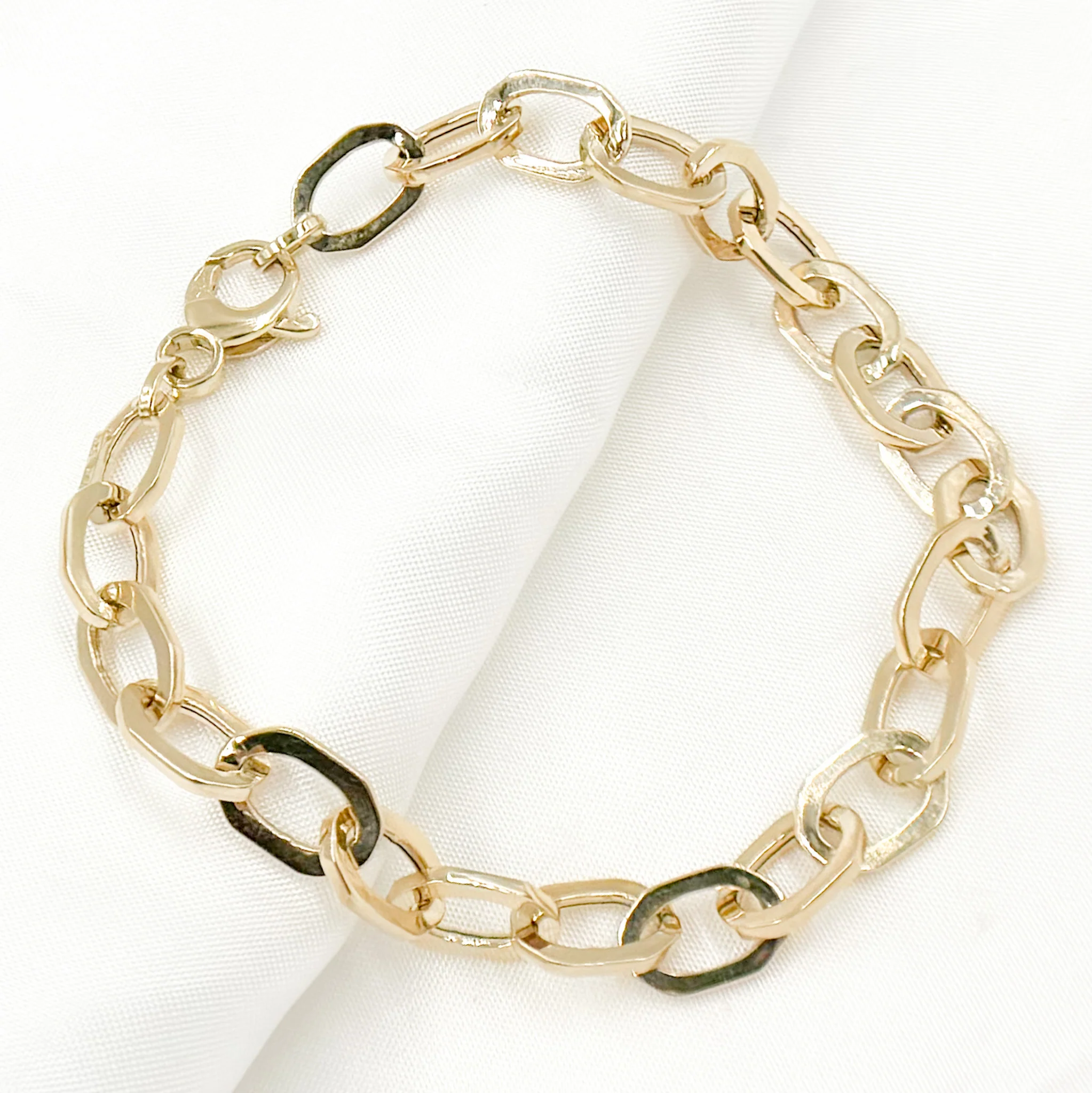 568/A065/G Bracelet. 14K Solid Hollow Gold Flat Oval Link Bracelet - Image 6