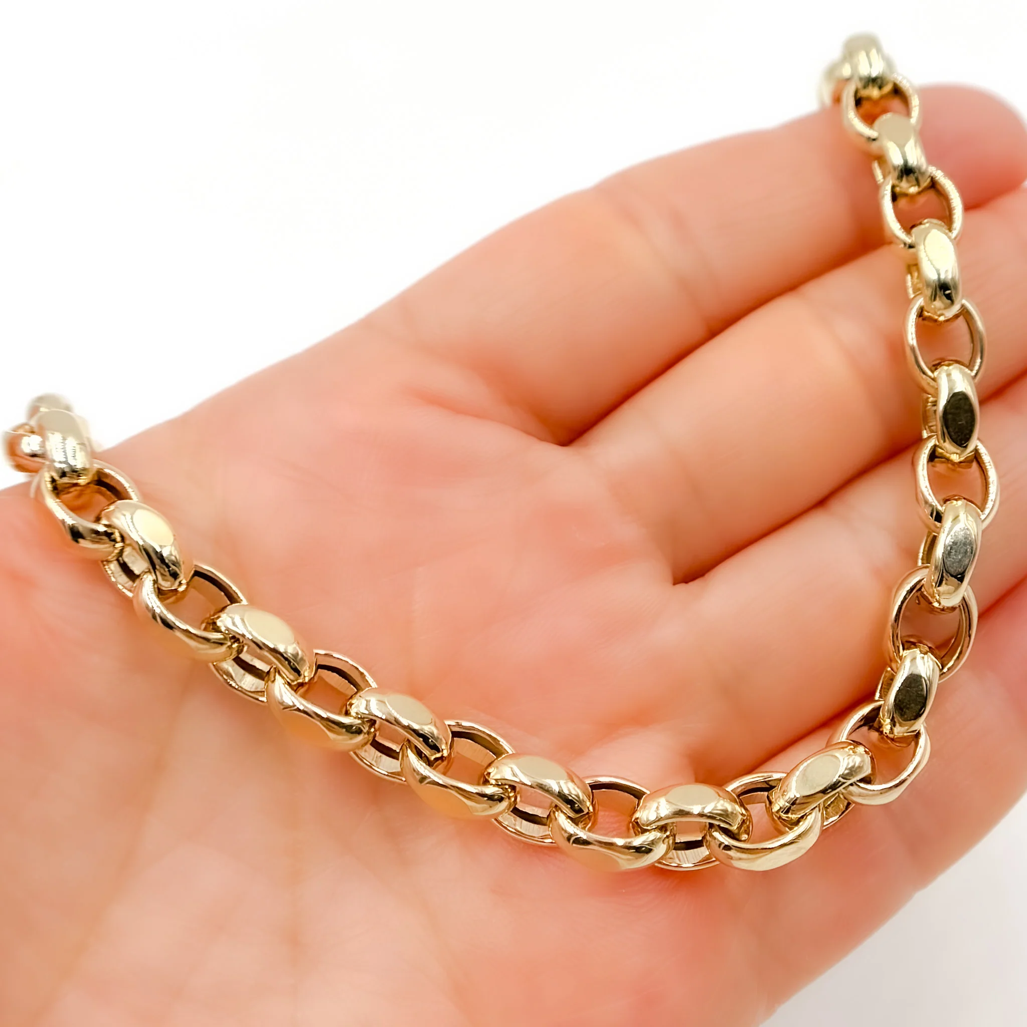 568/A140. 14K Solid Gold Hollow Flat Cable Link Necklace - Image 4