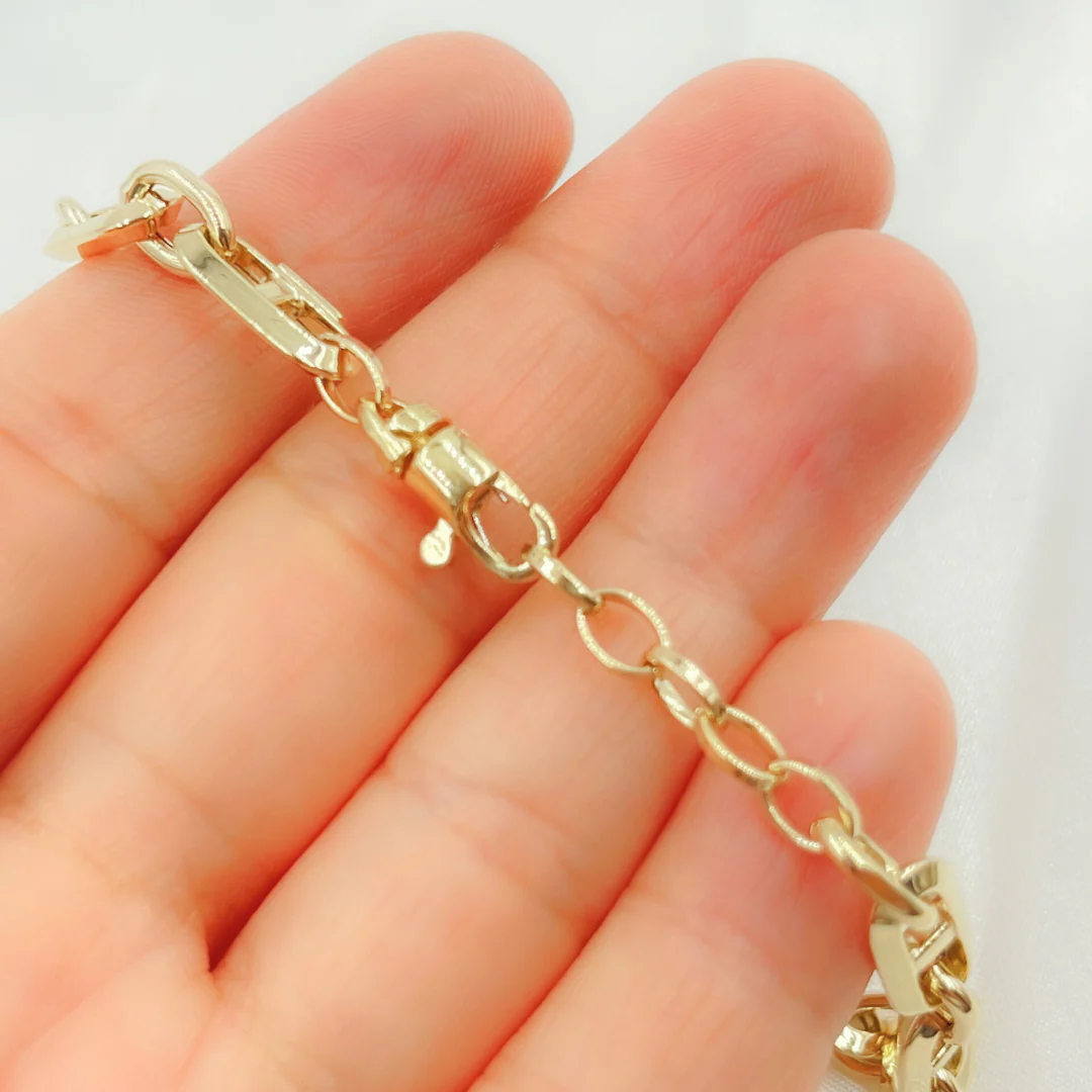 568861G Bracelet. 14K Yellow Hollow Gold Diamond Cut Marina Link Bracelet - Image 3