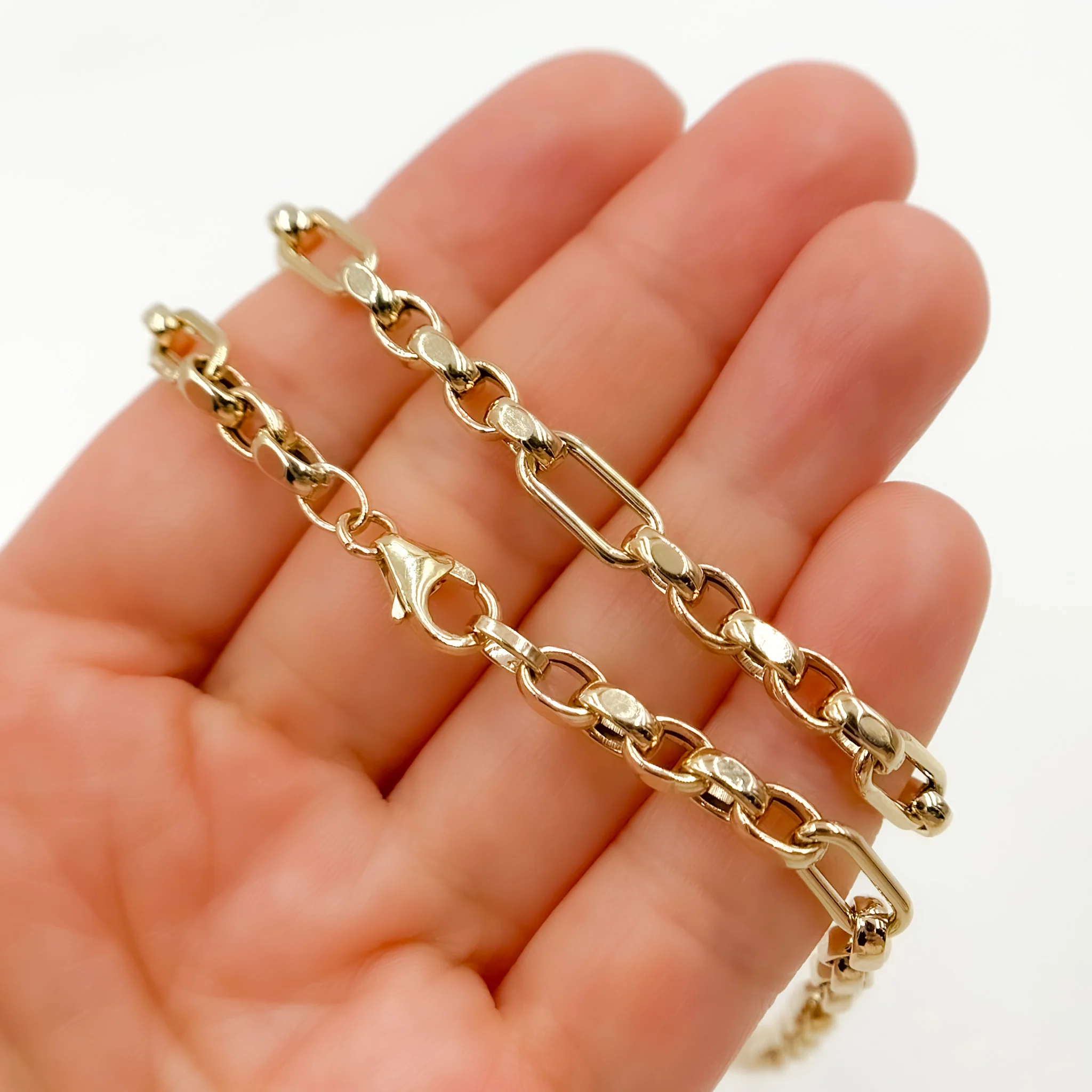 568A/426. 14K Solid Gold Hollow Long and Short Fancy Necklace - Image 4