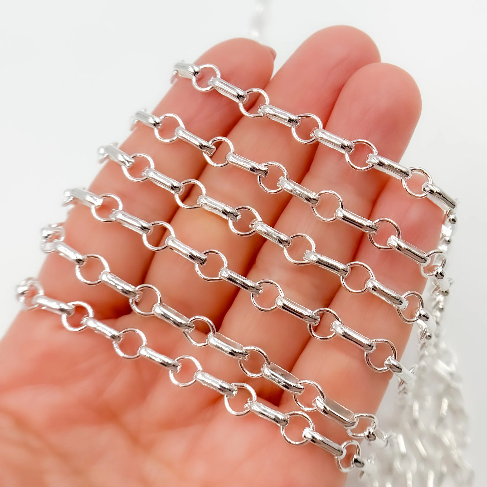 591HASS. Sterling Silver Oval and Circle Links Cable Chain - Image 3