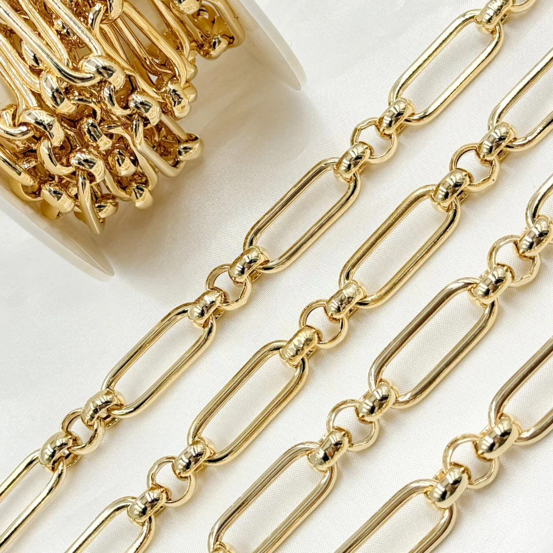 604GP. Gold Plated 925 Sterling Silver Long and Short Link Chain - Image 2