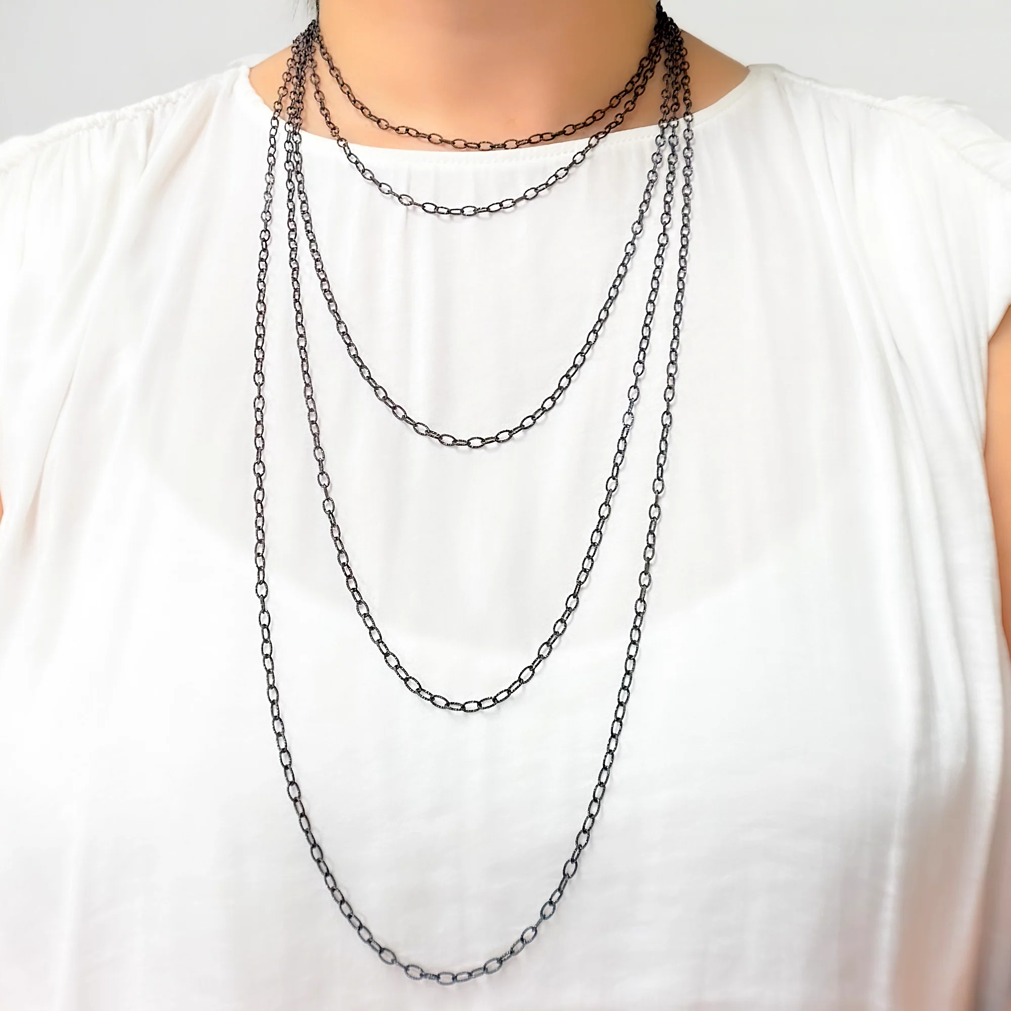80BR. Black Rhodium 925 Sterling Silver Textured Cable Necklace - Image 5