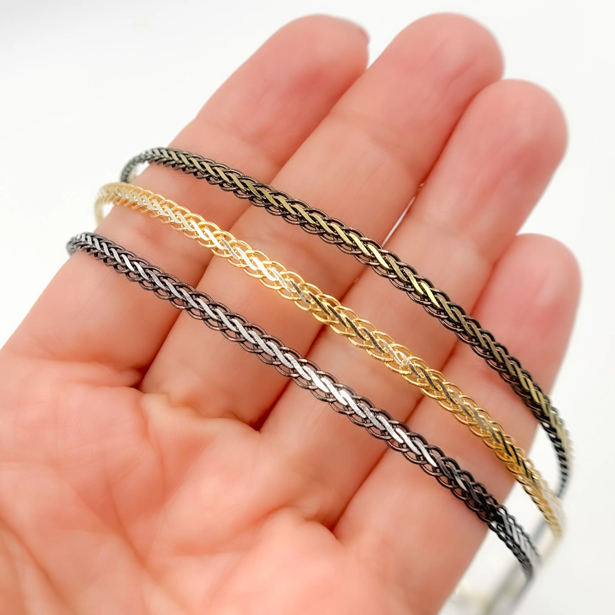 0502213SB. Black Rhodium and White Sterling Silver Flat Wheat Necklace - Image 7