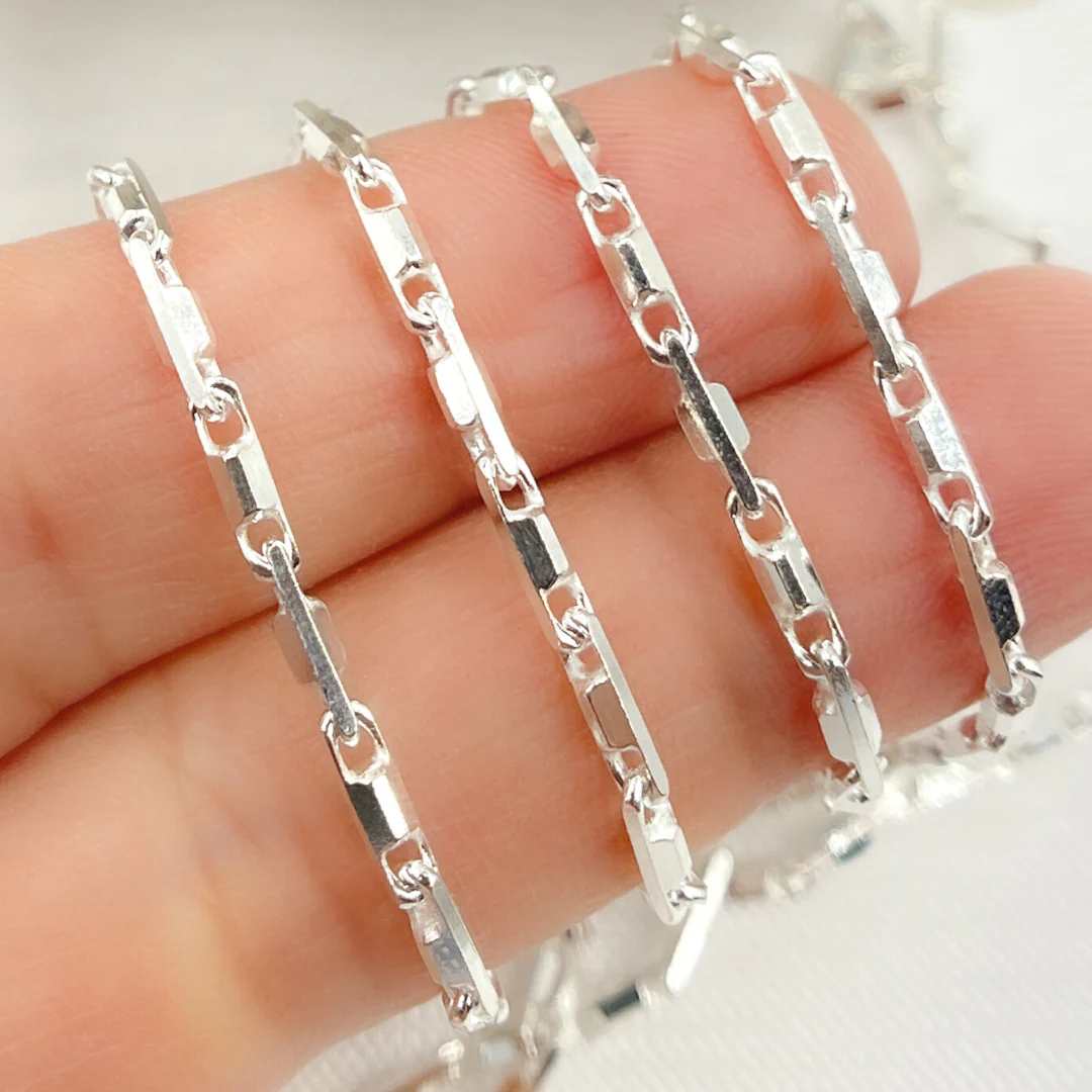 X2SS. Sterling Silver Diamond Cut Bar Link Chain