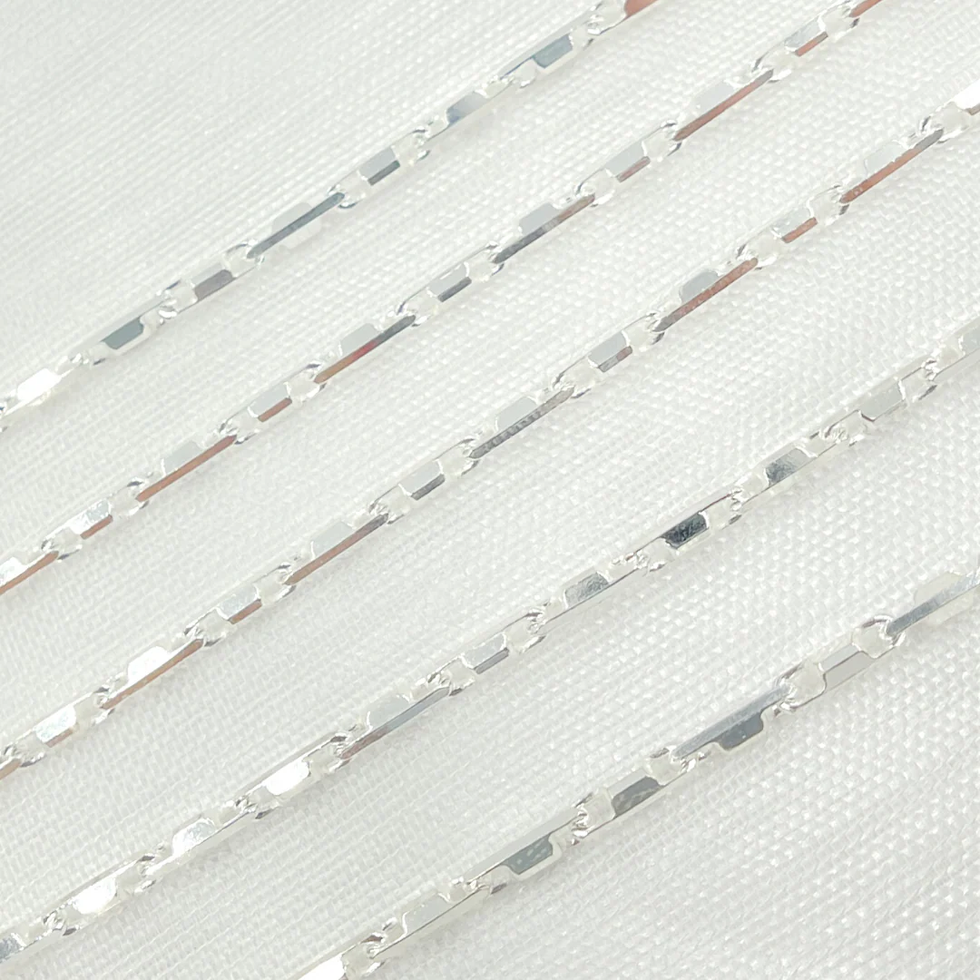 X2SS. Sterling Silver Diamond Cut Bar Link Chain - Image 3