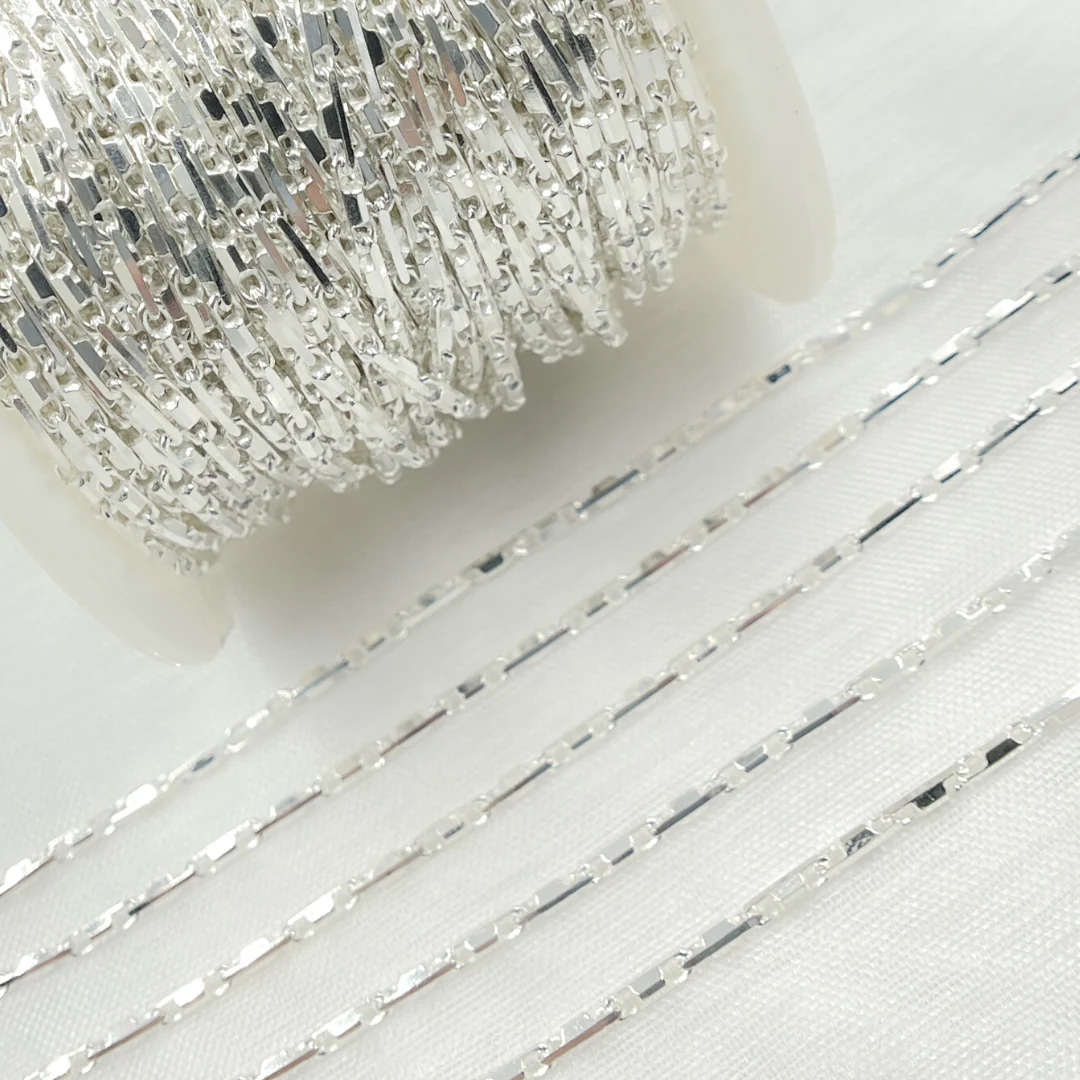 X2SS. Sterling Silver Diamond Cut Bar Link Chain - Image 4