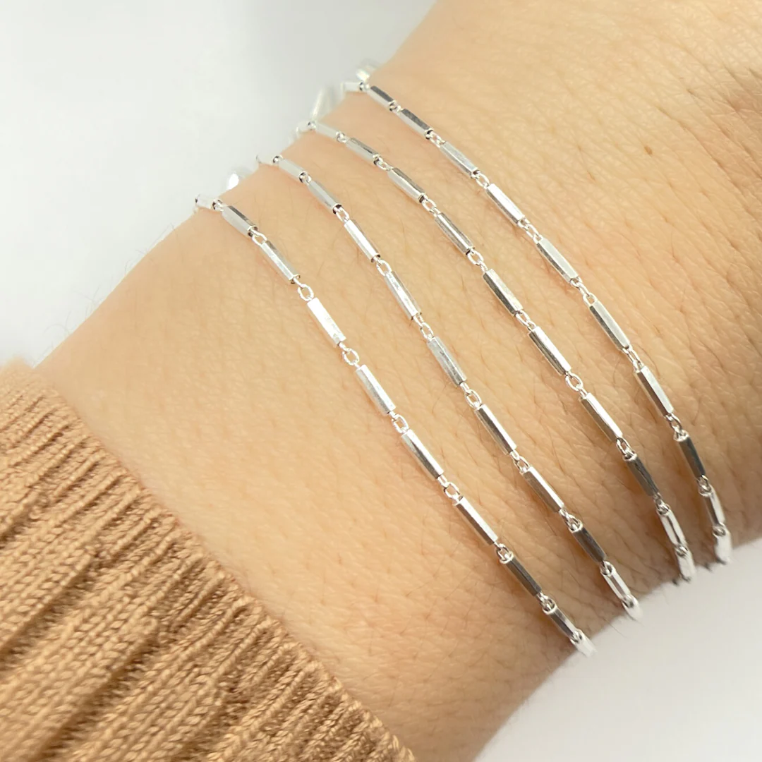 Y116SS. Sterling Silver Diamond Cut Bar Link Chain - Image 2
