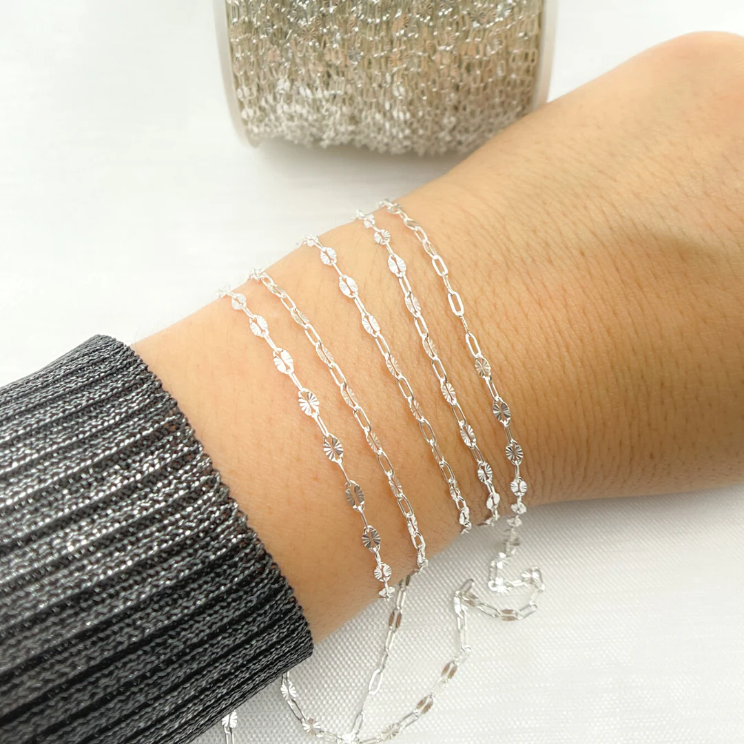 V170SS. Sterling Silver Diamond Cut Marina & Round Cable Link Chain - Image 2
