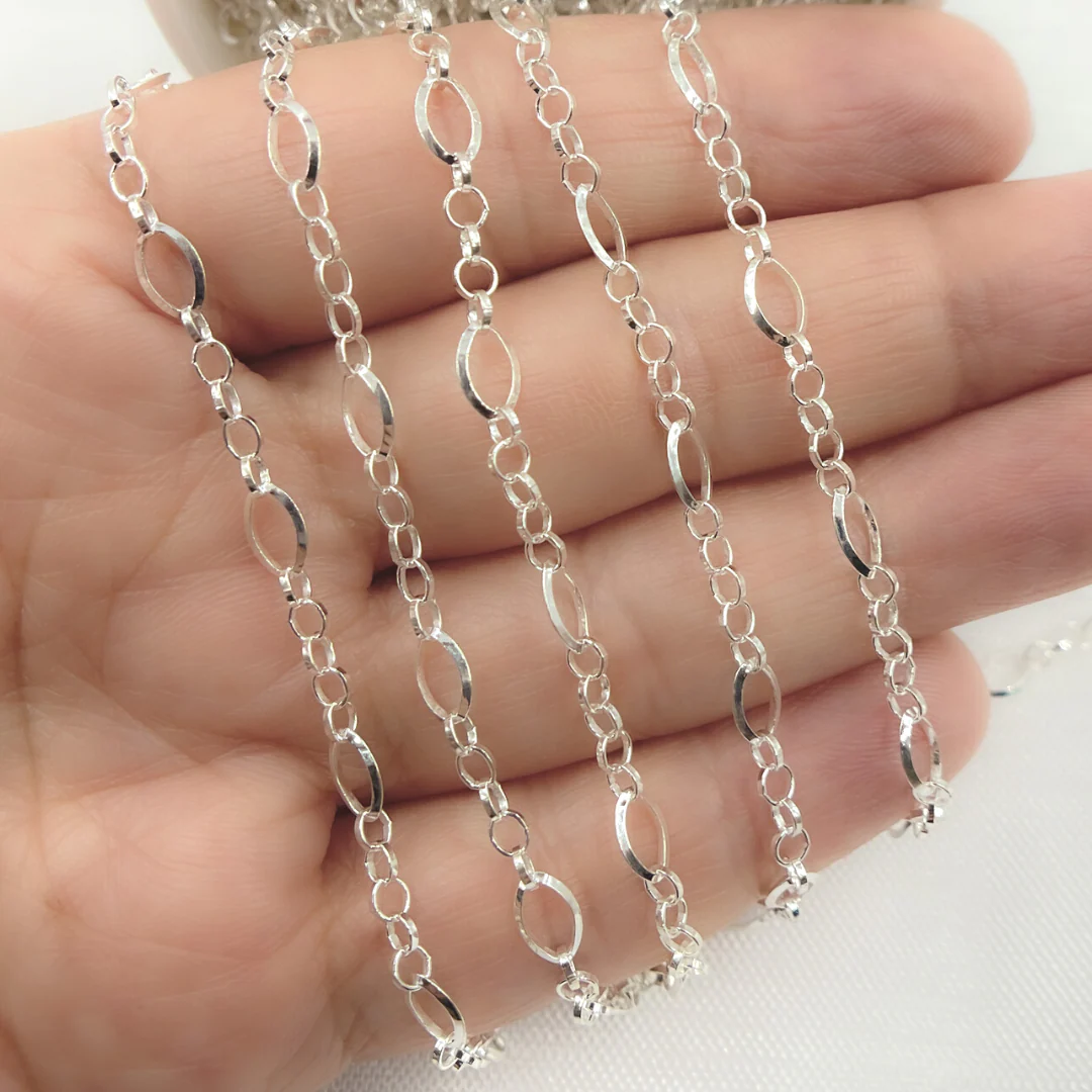 V178SS. Sterling Silver Diamond Cut Oval & 5 Flat Round Links Chain - Image 3