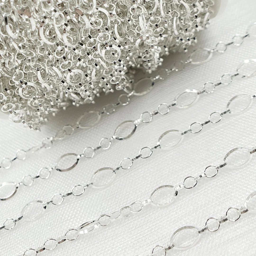 V178SS. Sterling Silver Diamond Cut Oval & 5 Flat Round Links Chain - Image 4