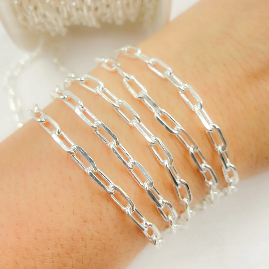 V184SS. 925 Sterling Silver Diamond Cut Paperclip Link Chain - Image 3