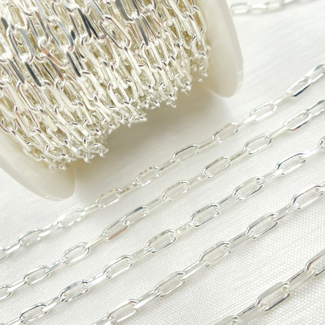 V184SS. 925 Sterling Silver Diamond Cut Paperclip Link Chain - Image 4