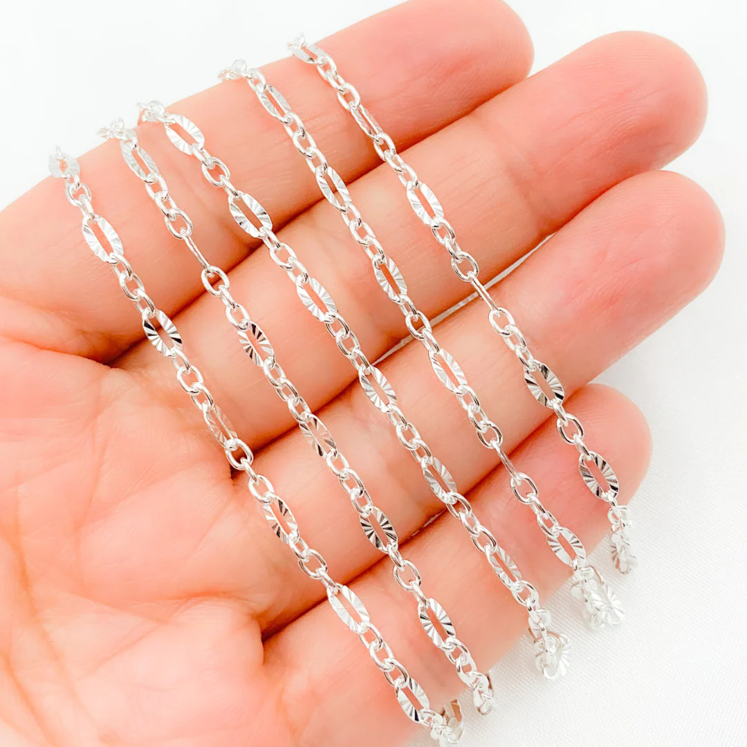 Z104SS. Sterling Silver Diamond Cut & Smooth Oval Link Chain. - Image 2