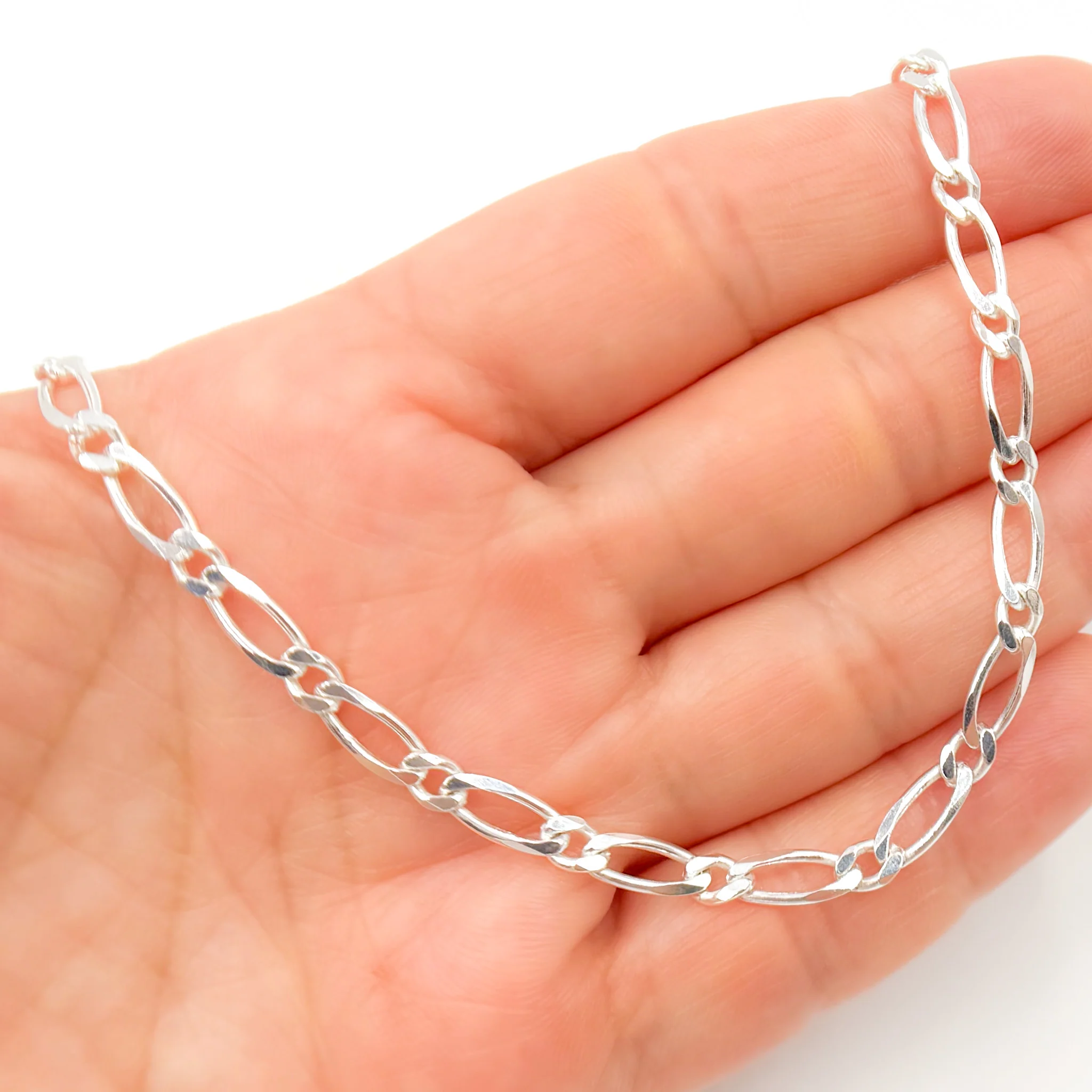 Z74SSN. Sterling Silver Figaro Diamond Cut Necklace - Image 2