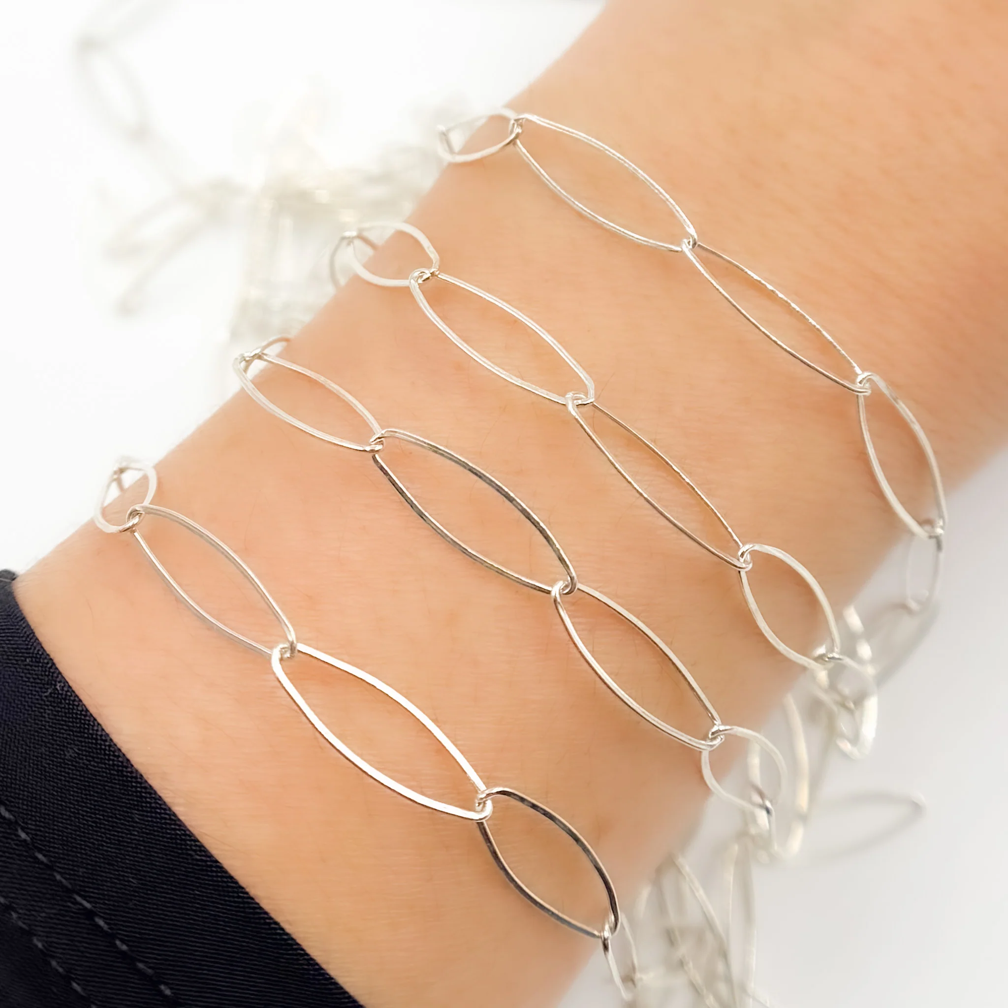 700FSS. Sterling Silver Flat Marquise Shape Link Chain - Image 3
