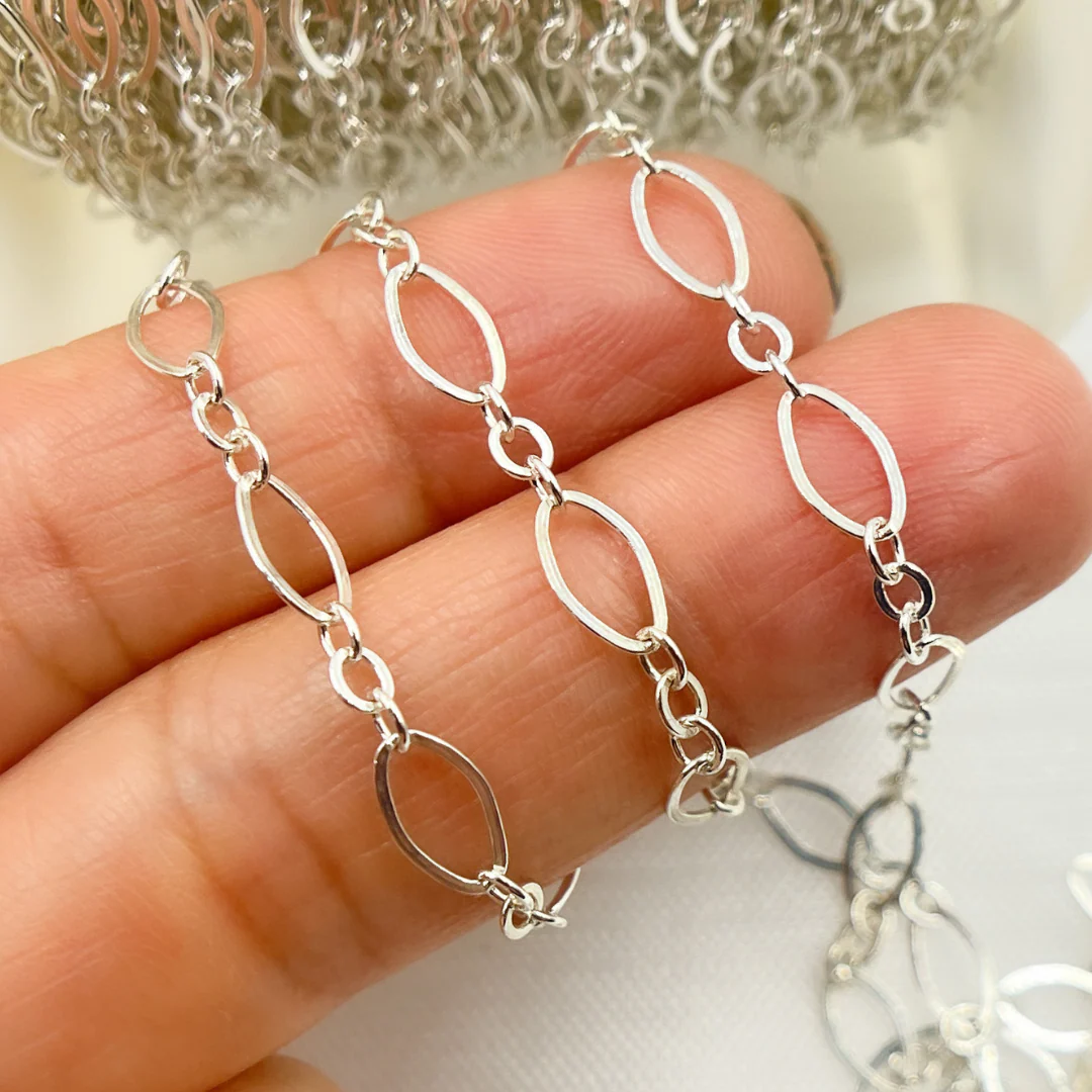 738FSS. 925 Sterling Silver Flat Oval and Round Link Chain