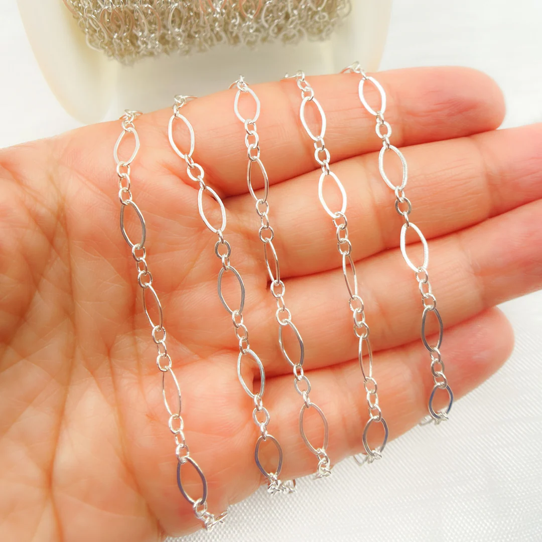 738FSS. 925 Sterling Silver Flat Oval and Round Link Chain - Image 3