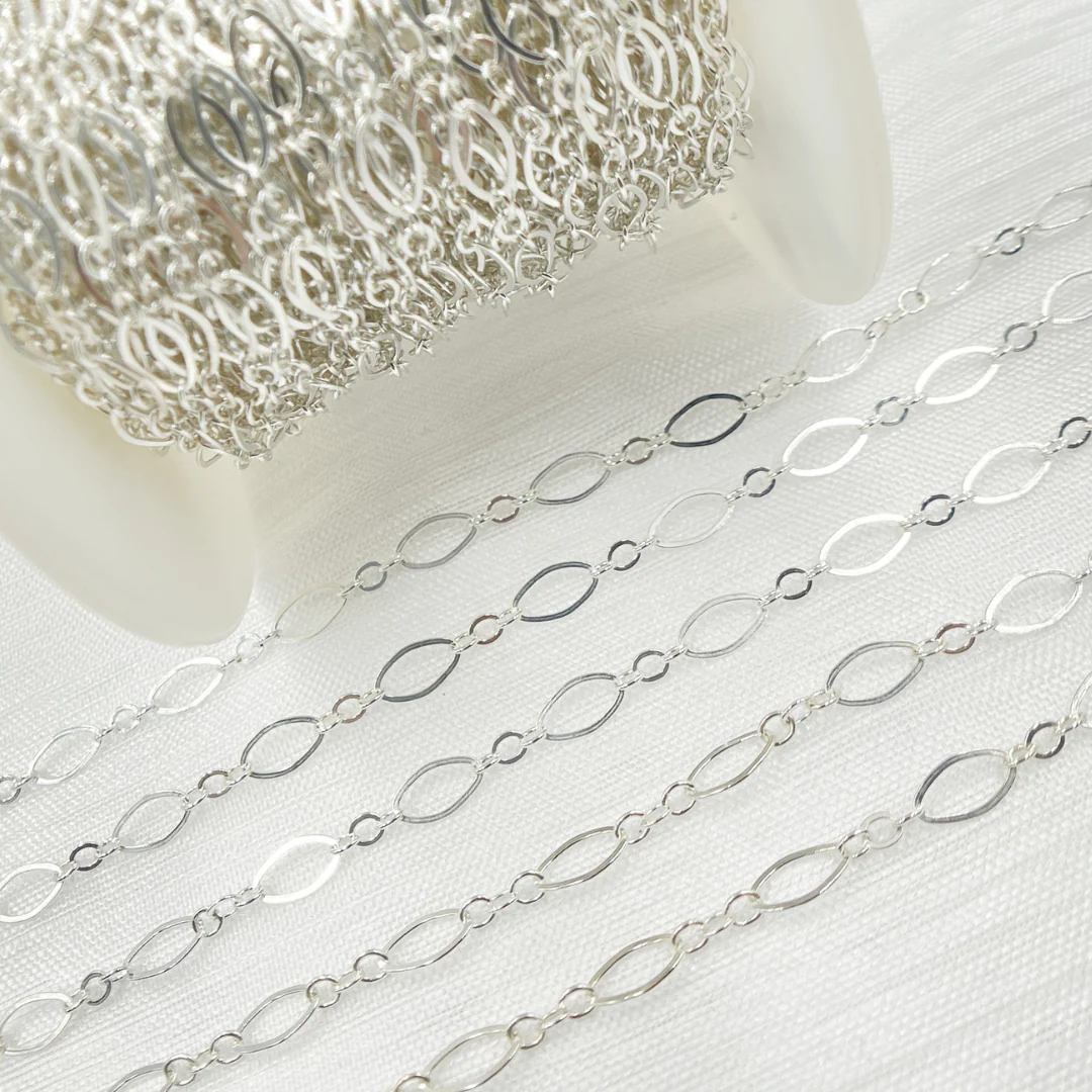 738FSS. 925 Sterling Silver Flat Oval and Round Link Chain - Image 4