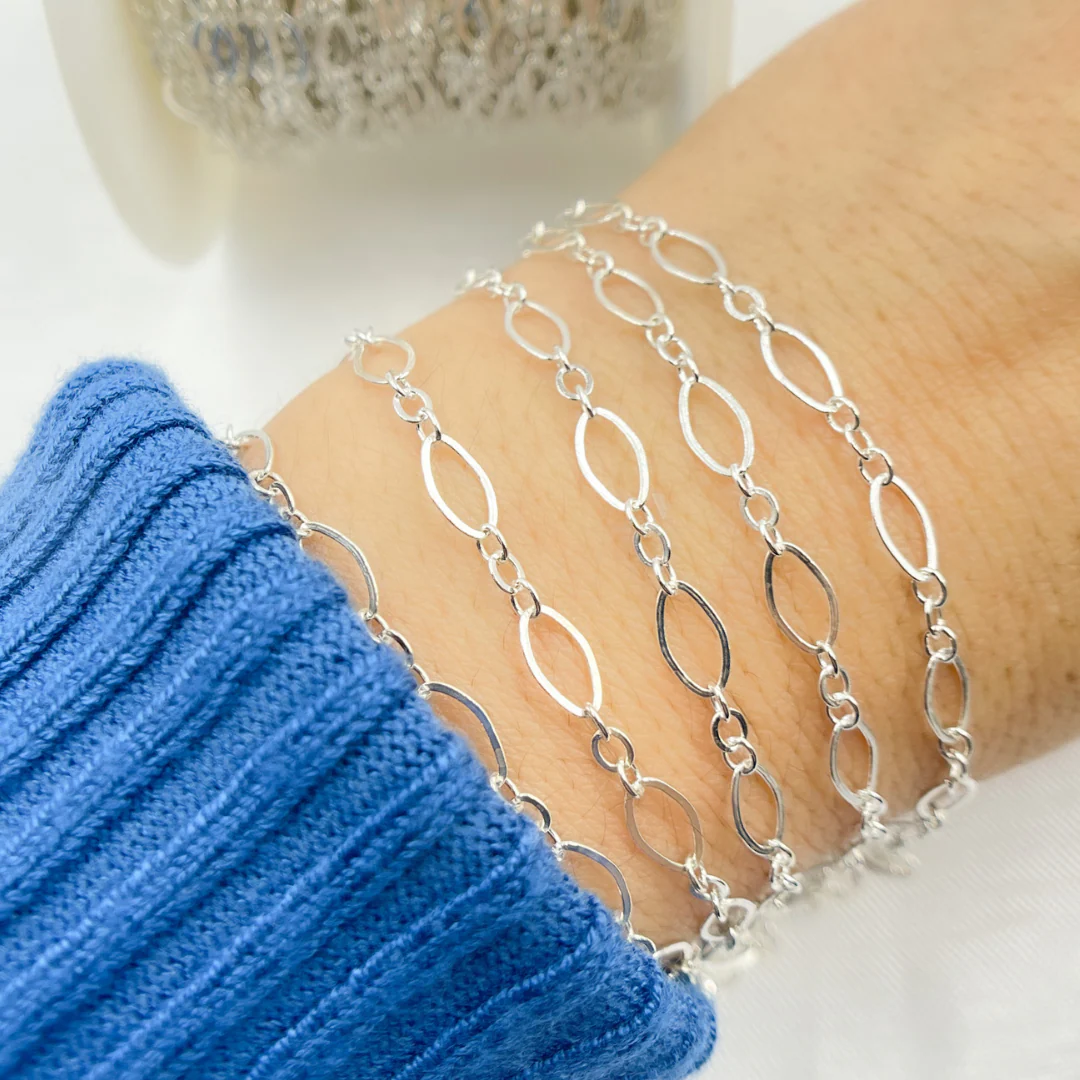 738FSS. 925 Sterling Silver Flat Oval and Round Link Chain - Image 5