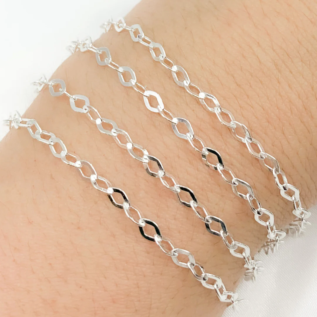 Z101SS. Sterling Silver Flat Rhomb Link Chain - Image 4