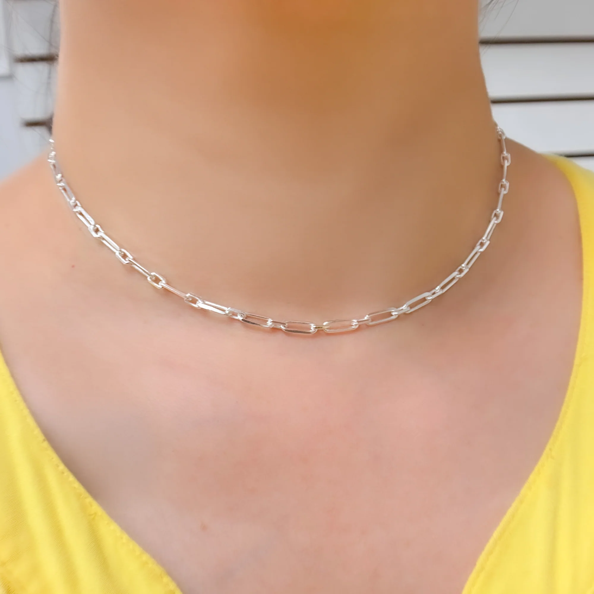 Z47SSN. Sterling Silver Flat Long and Short Links Necklace - Image 3