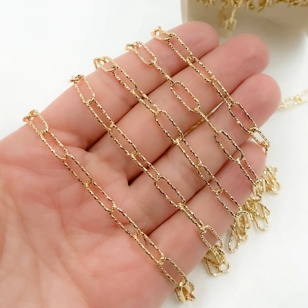 V8GP. Gold Plated 925 Sterling Silver Diamond Cut Paperclip Chain