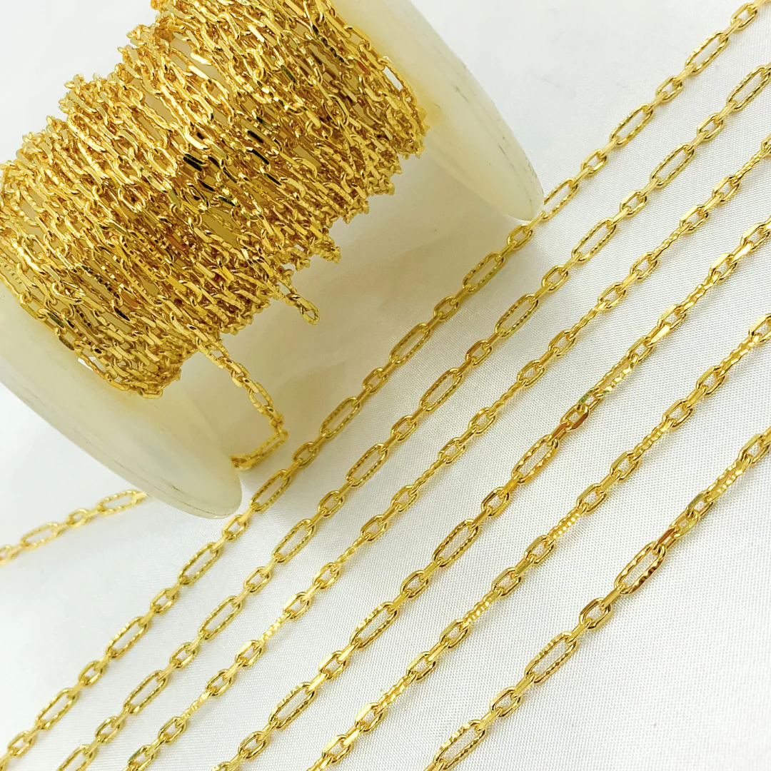 Z22GP. Gold Plated 925 Sterling Silver Hammered Long & Short Oval Link Chain - Image 4
