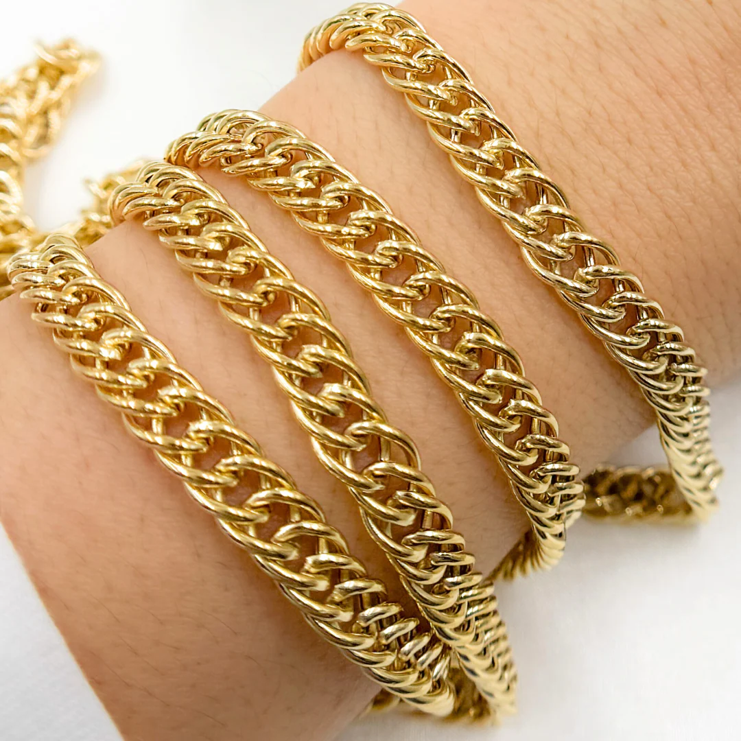 V36GP. Gold Plated 925 Sterling Silver Hollow Double Curb Chain - Image 3