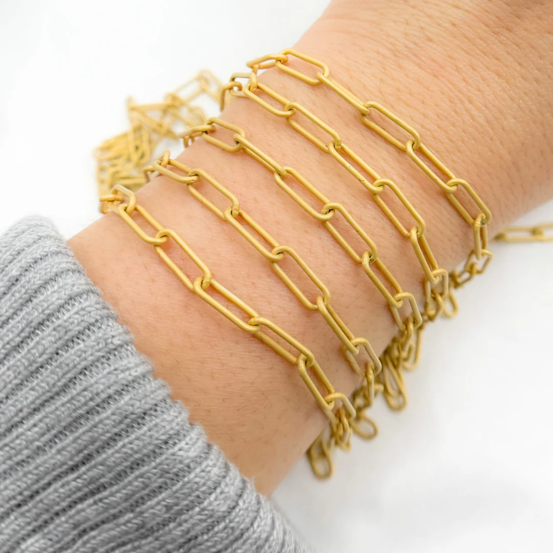 V5GPM. Gold Plated Matt 925 Sterling Silver Paperclip Chain - Image 2