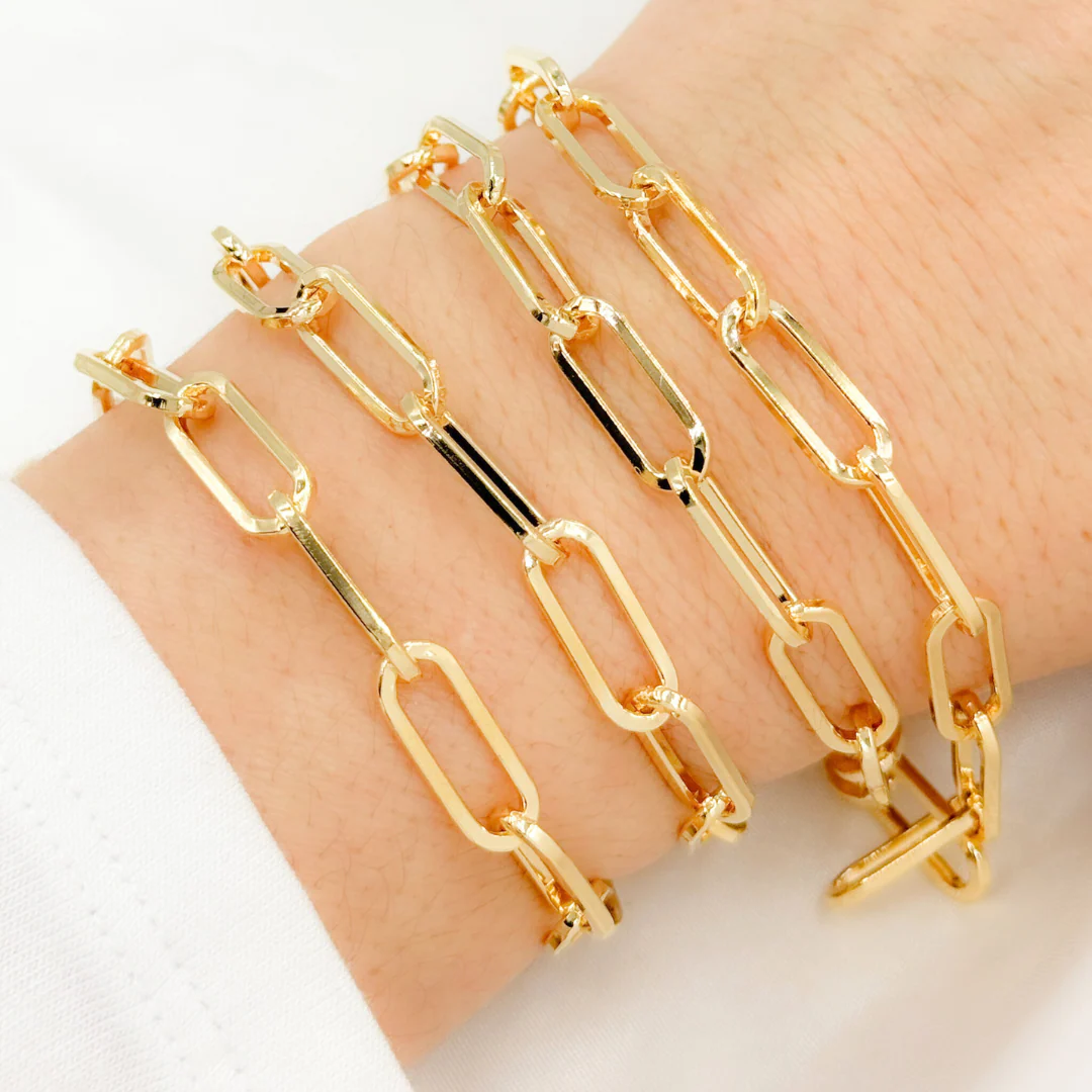V13GP. Gold Plated 925 Sterling Silver Flat Paperclip Chain - Image 3