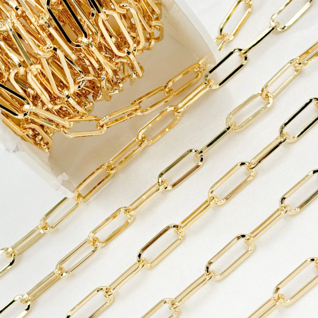 V13GP. Gold Plated 925 Sterling Silver Flat Paperclip Chain - Image 4