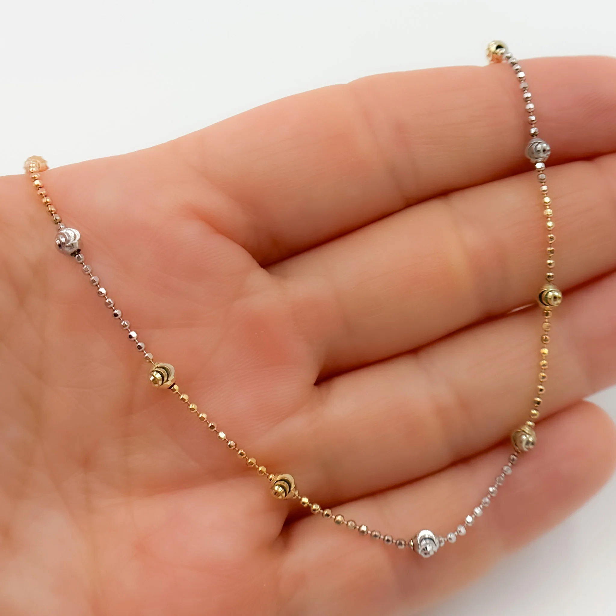 120KPLP3TR. Sterling Silver Tri-Tone Necklace Satellite - Image 3