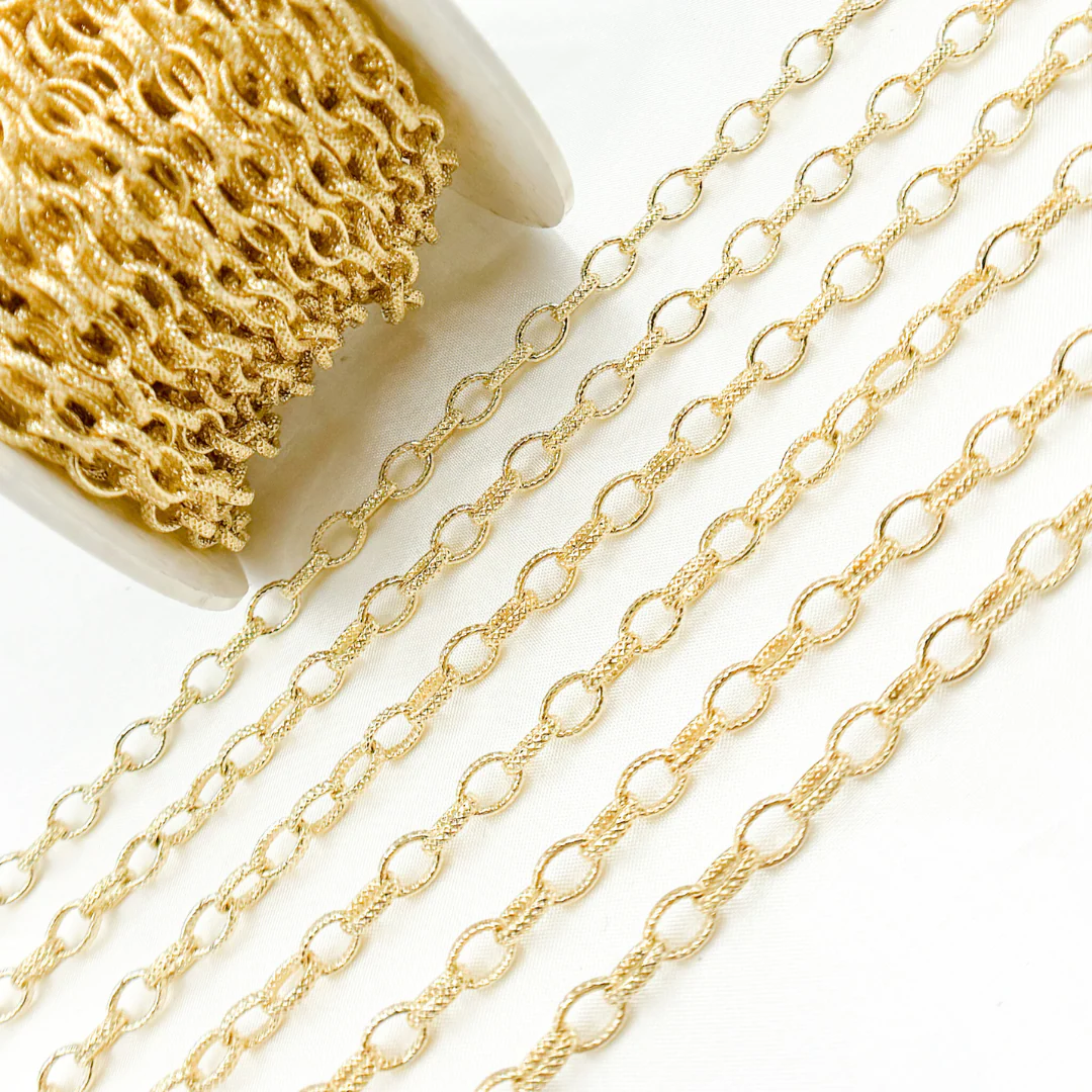 V25GP. Gold Plated Sterling Silver Gold Plated Textured Oval Link Chain - Image 4