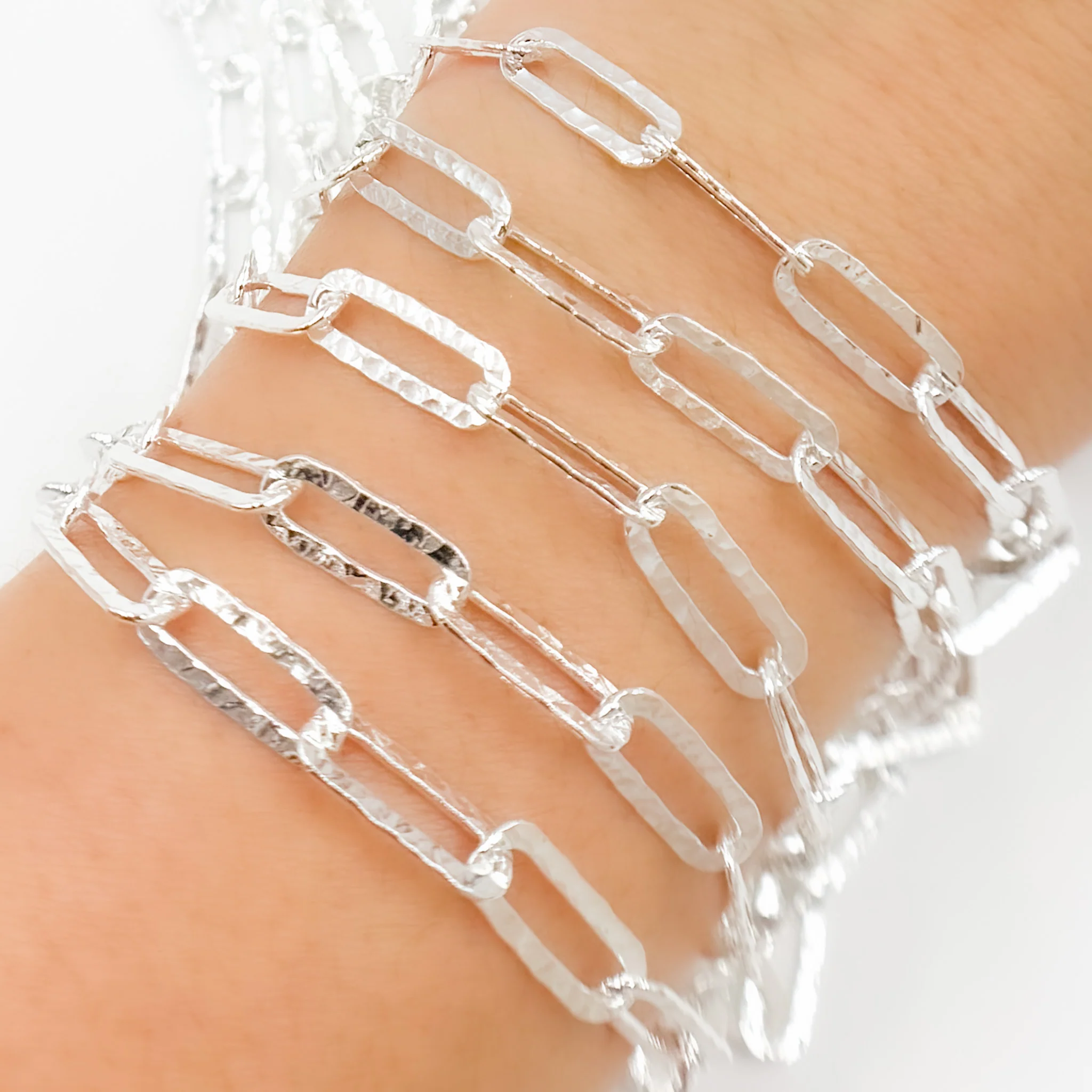 Y58HSS. Sterling Silver Hammered Paperclip Link Chain - Image 2