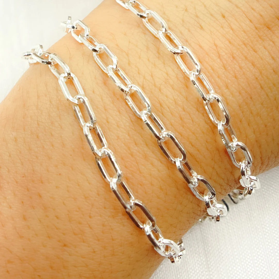 V151SS. Sterling Silver Hollow Flat Paperclip Link Chain - Image 2