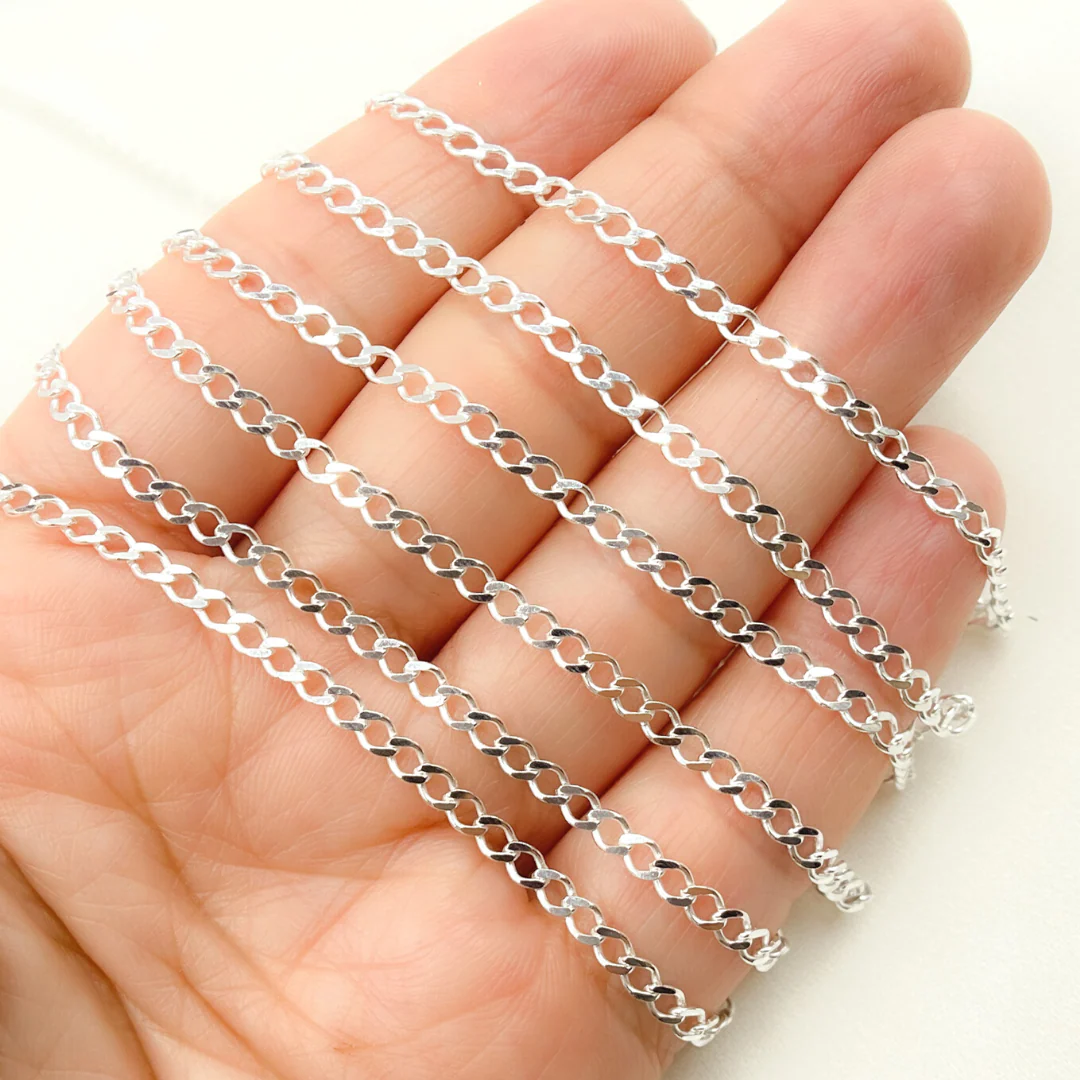 Z88SS. Sterling Silver Miami Flat Curb Link Chain - Image 3