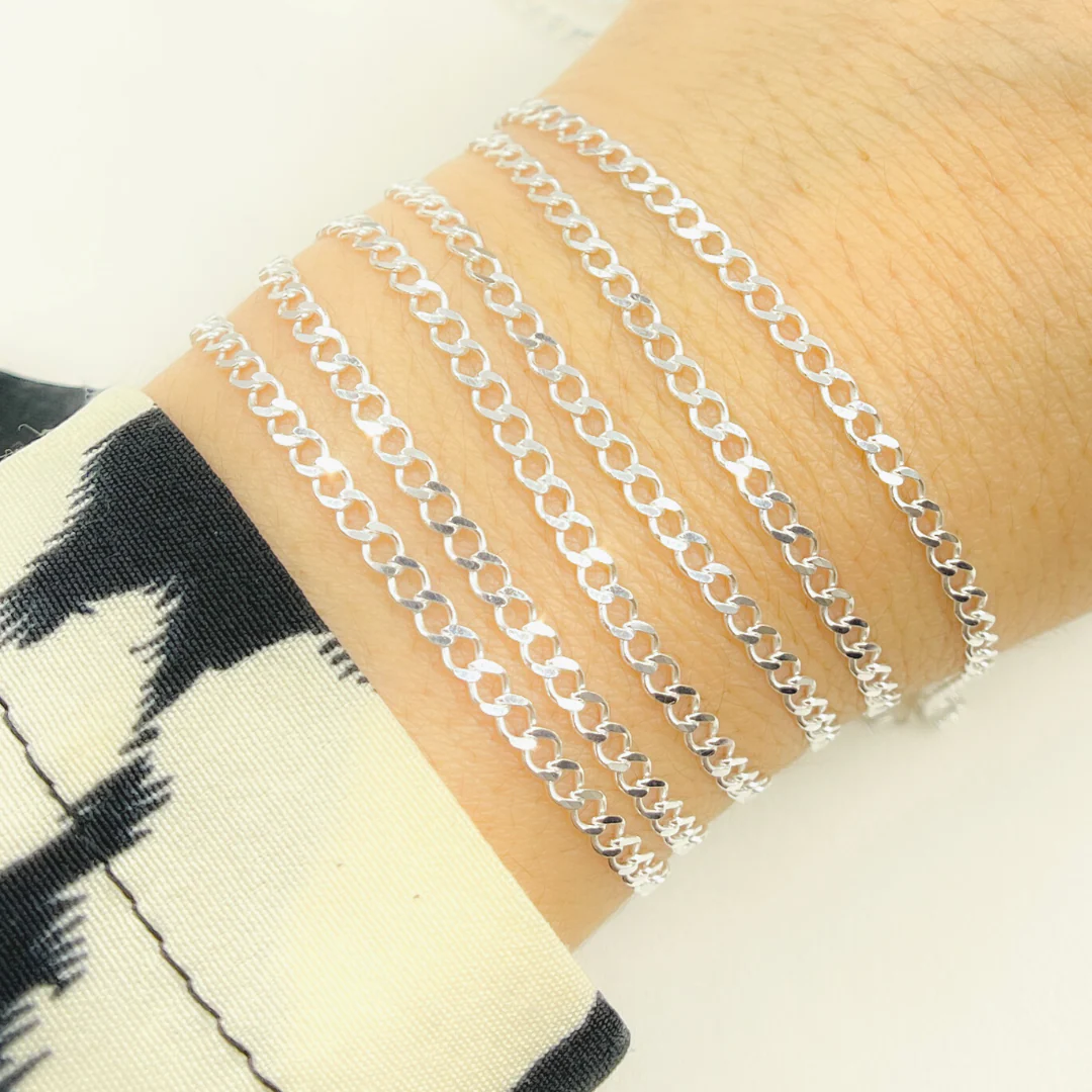 Z88SS. Sterling Silver Miami Flat Curb Link Chain - Image 5