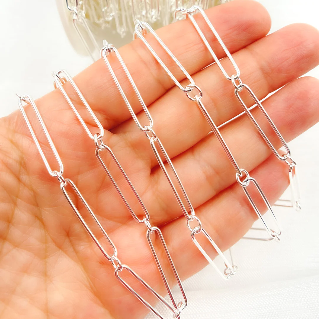 V39SS. 925 Sterling Silver Paperclip and Round Link Chain