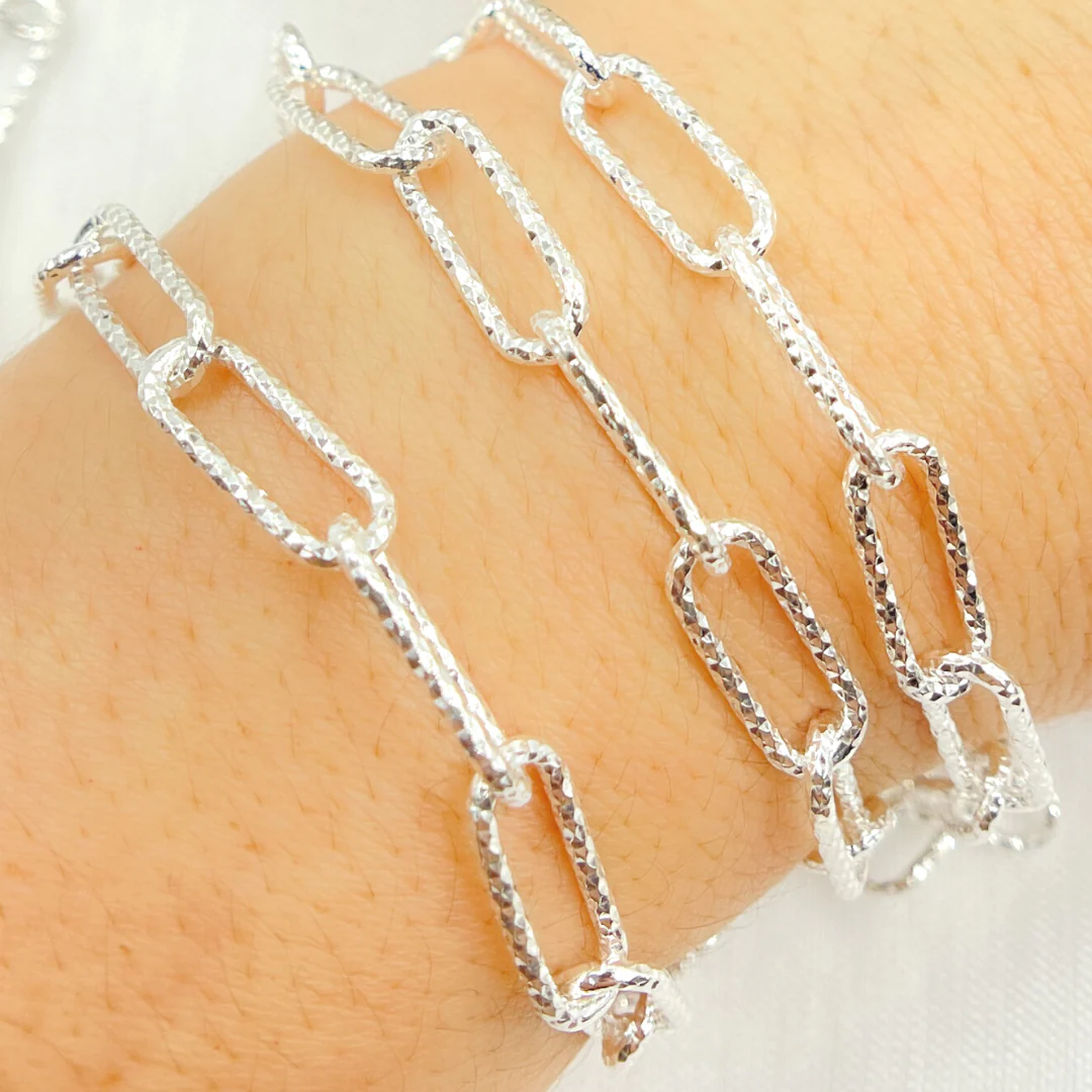 V10SS. 925 Sterling Silver Paperclip Diamond Cut Link Chain - Image 2