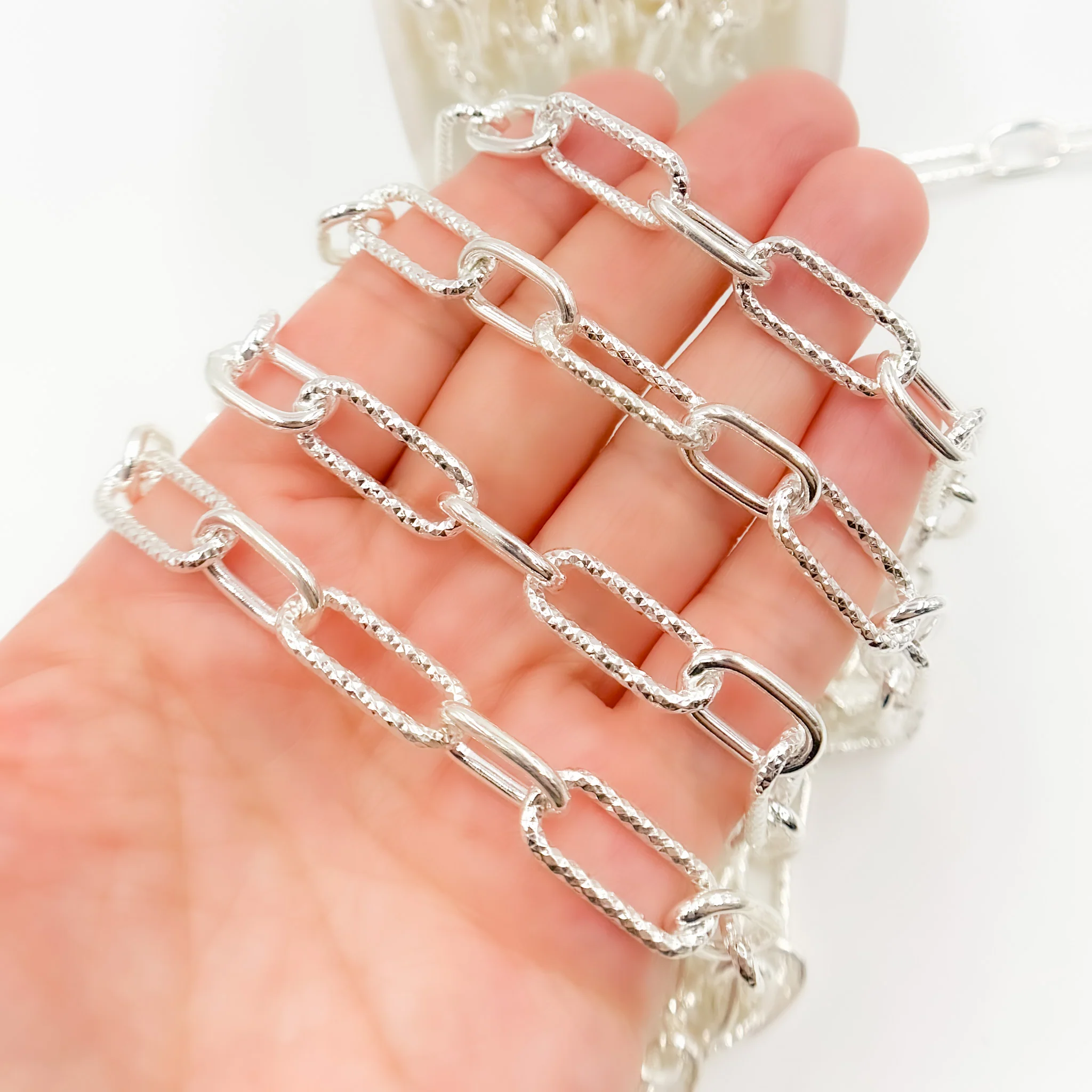 V150SS. Sterling Silver Paperclip Smooth & Diamond Cut Link Chain - Image 2