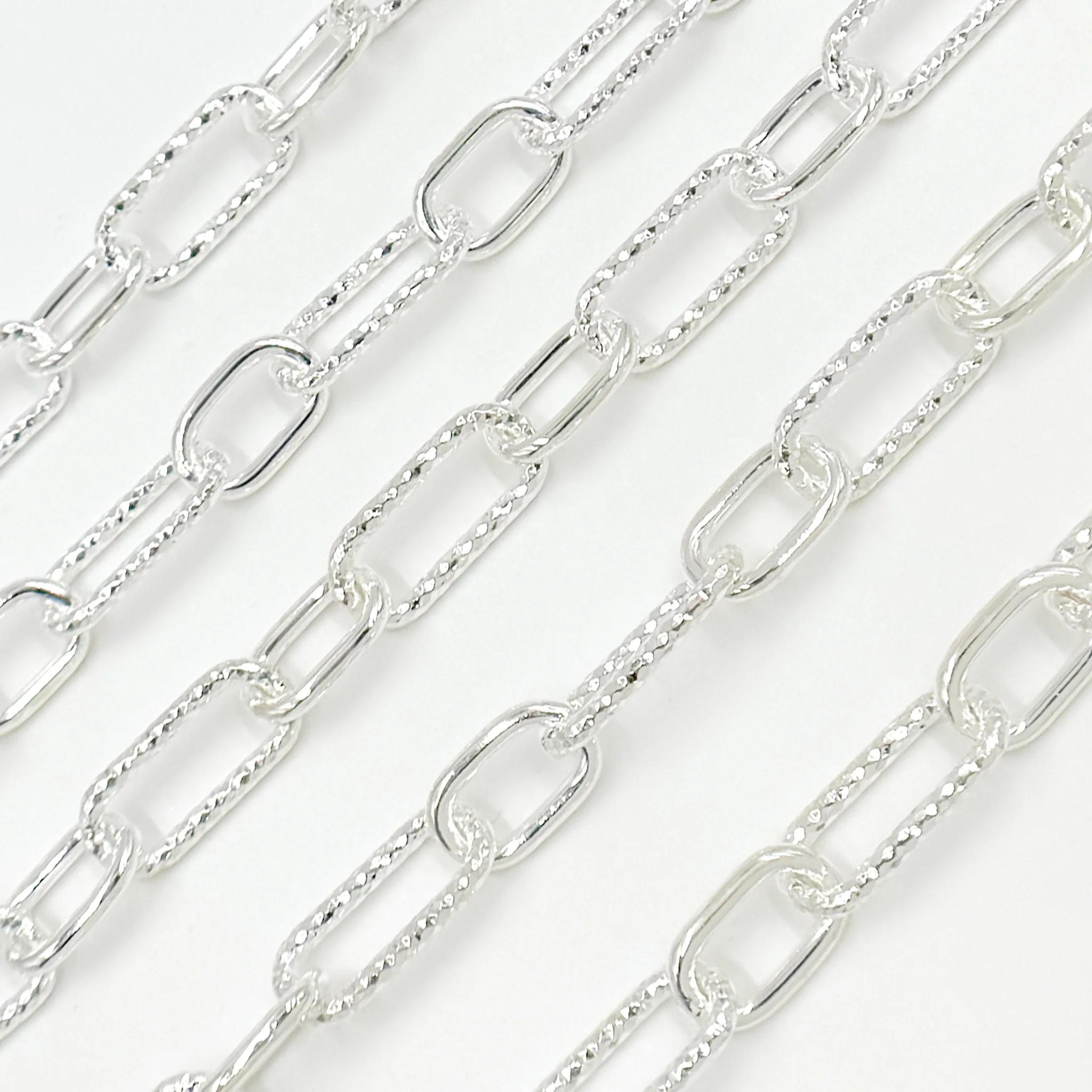 V150SS. Sterling Silver Paperclip Smooth & Diamond Cut Link Chain - Image 3