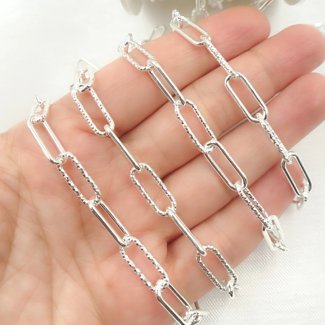 V41SS. Sterling Silver Paperclip Smooth & Diamond Cut Link Chain - Image 2