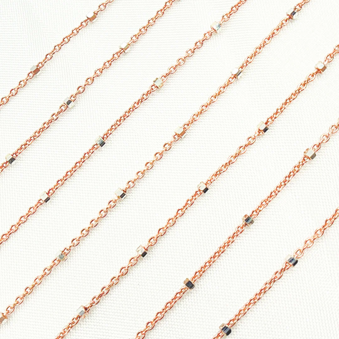 Z36RGS. Rose Gold Plated 925 Sterling Silver Satellite Cube Chain - Image 3