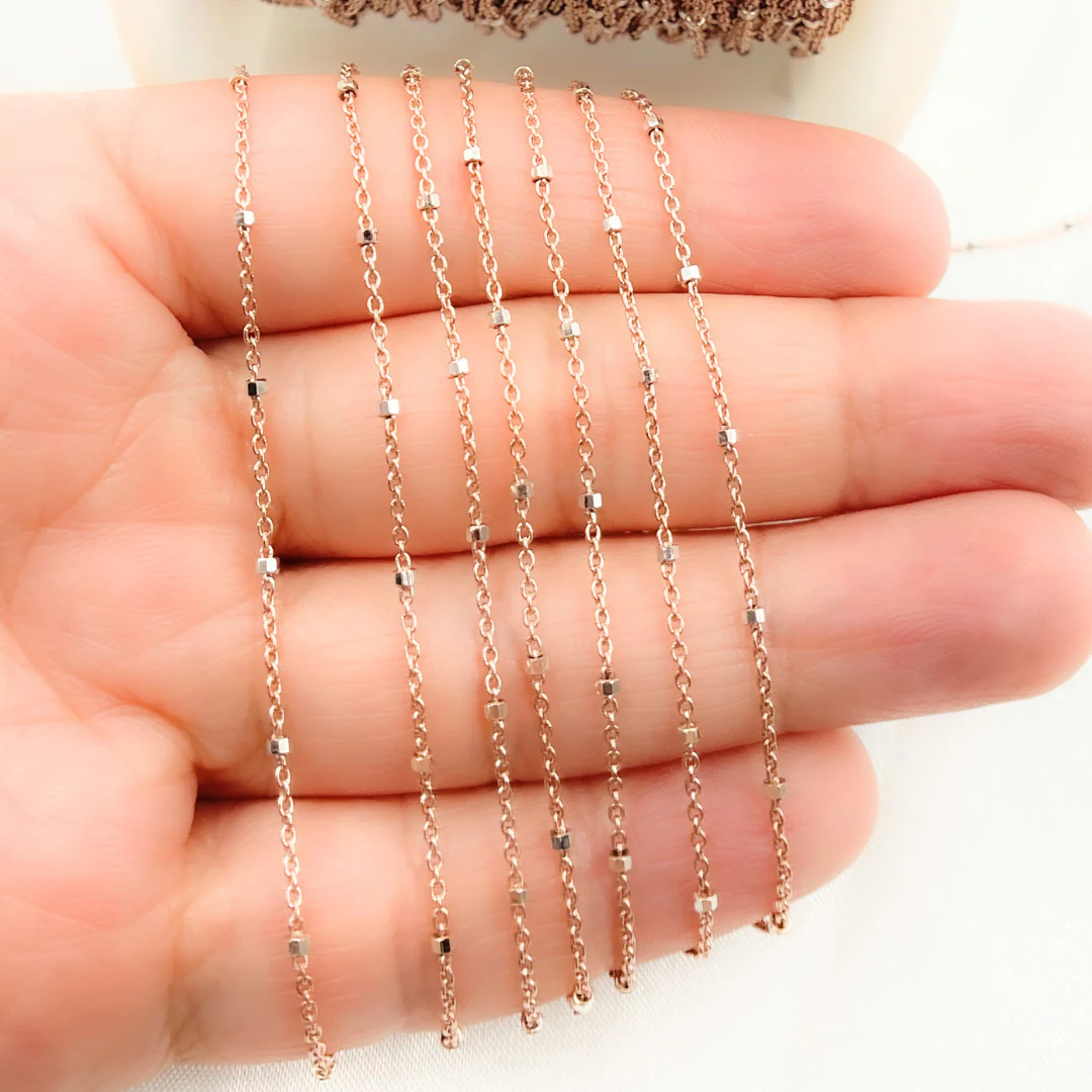 Z36RGS. Rose Gold Plated 925 Sterling Silver Satellite Cube Chain - Image 4