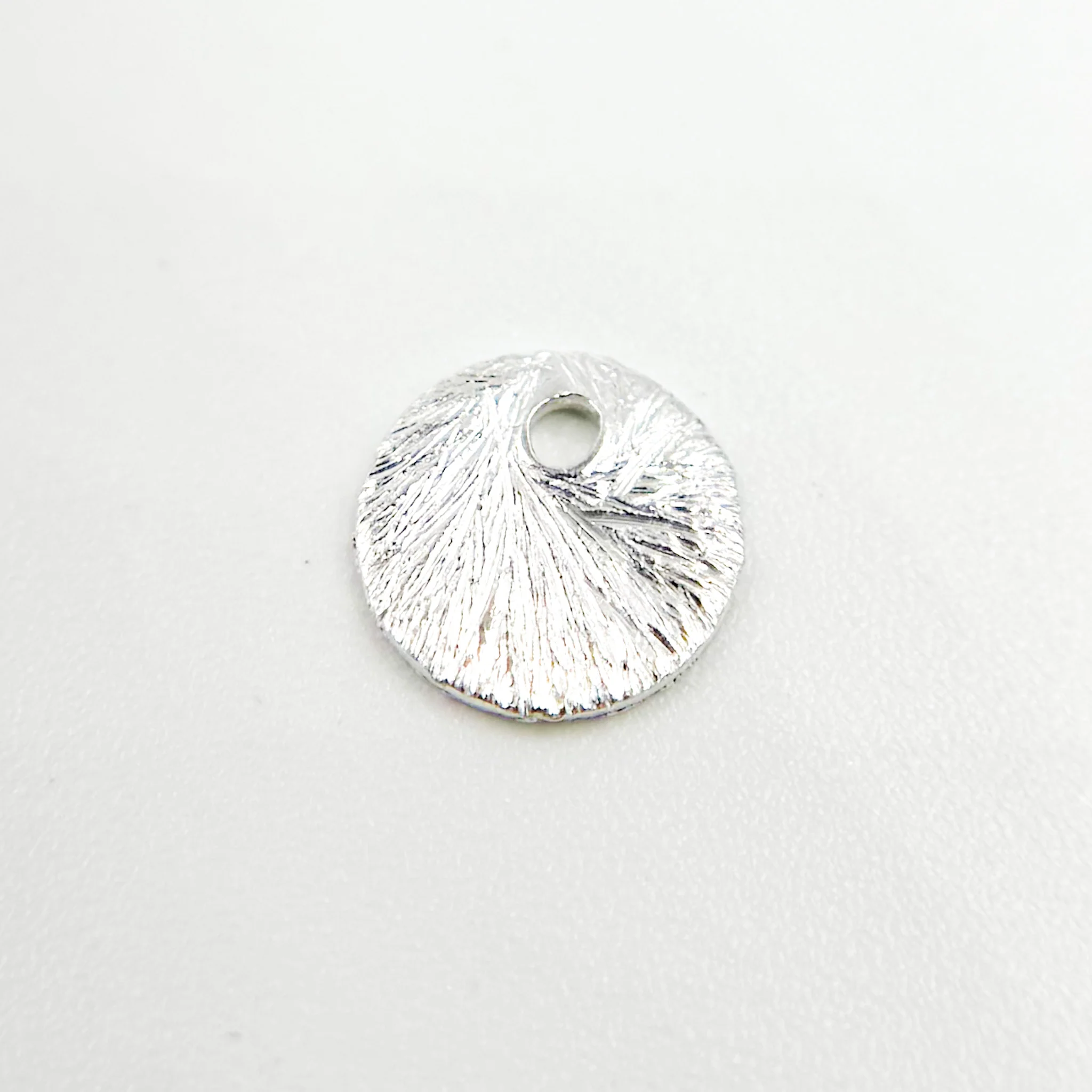 DSS1. 6MM White Sterling Silver Brushed Round Flat Disc Charm with a Single Hole - Image 3