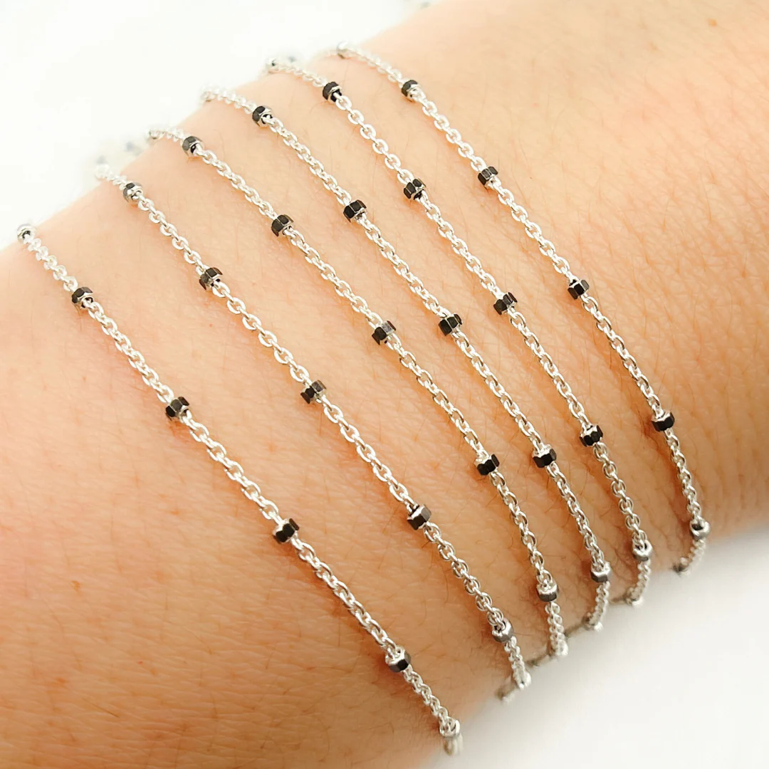 Z36SB1. Sterling Silver Satellite Black Cube Chain - Image 2