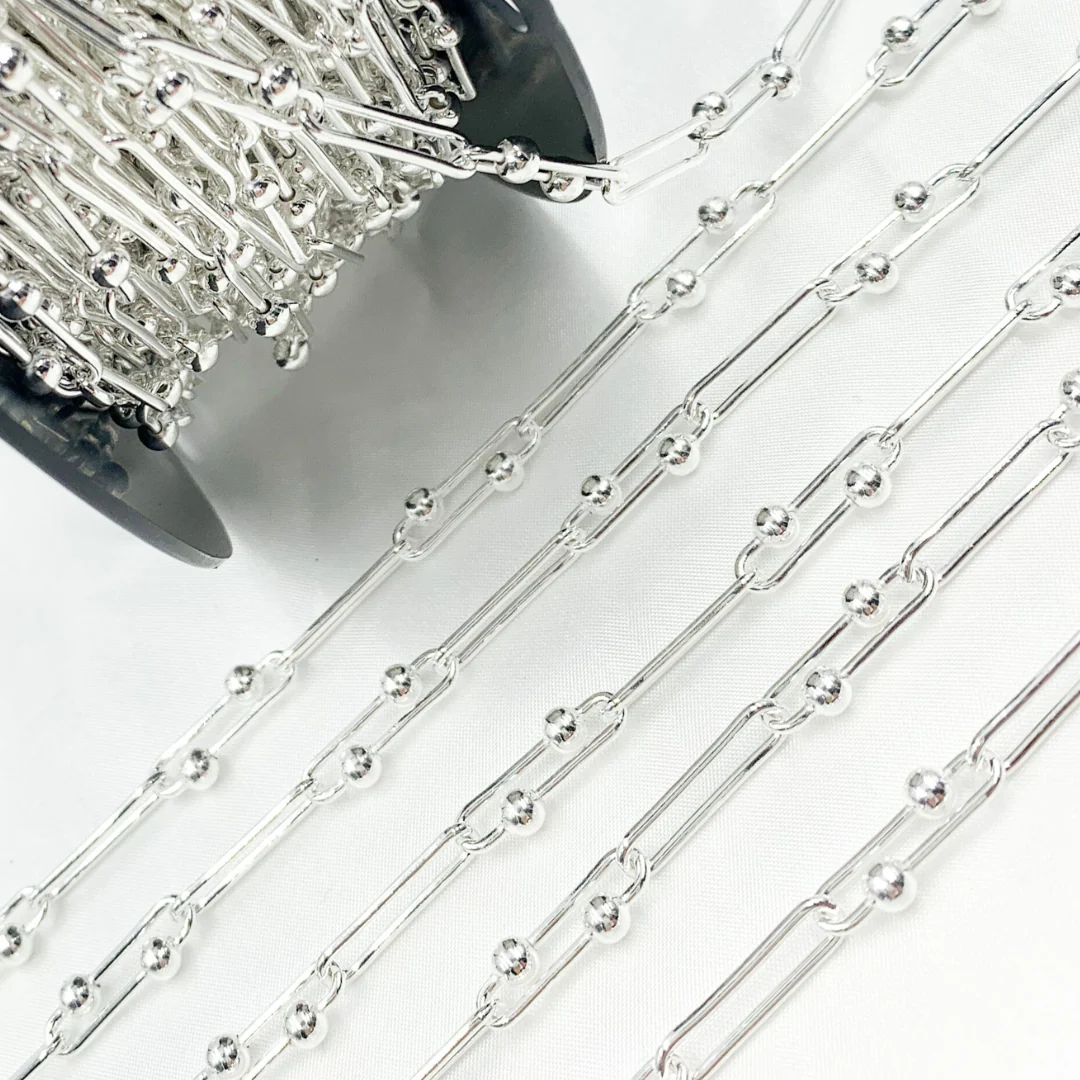 X35SS. Sterling Silver Smooth & Balls Paperclip Link Chain - Image 5