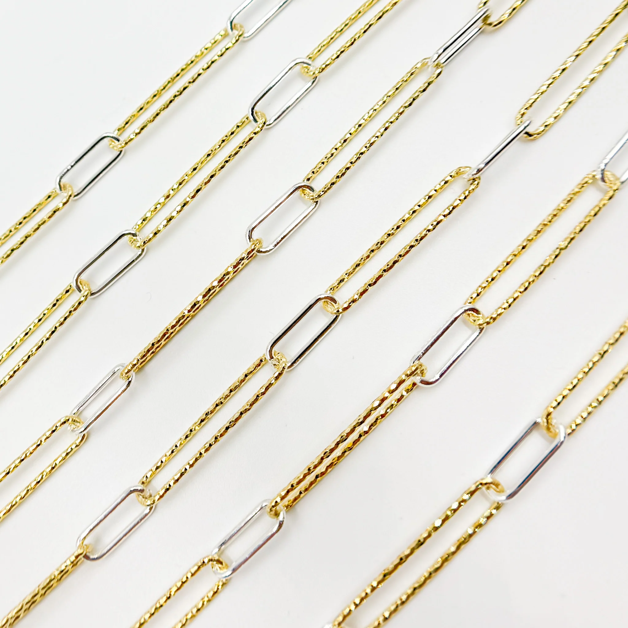 V3GS1. Sterling Silver Smooth and Gold Plated Diamond Cut Paperclip Chain - Image 3